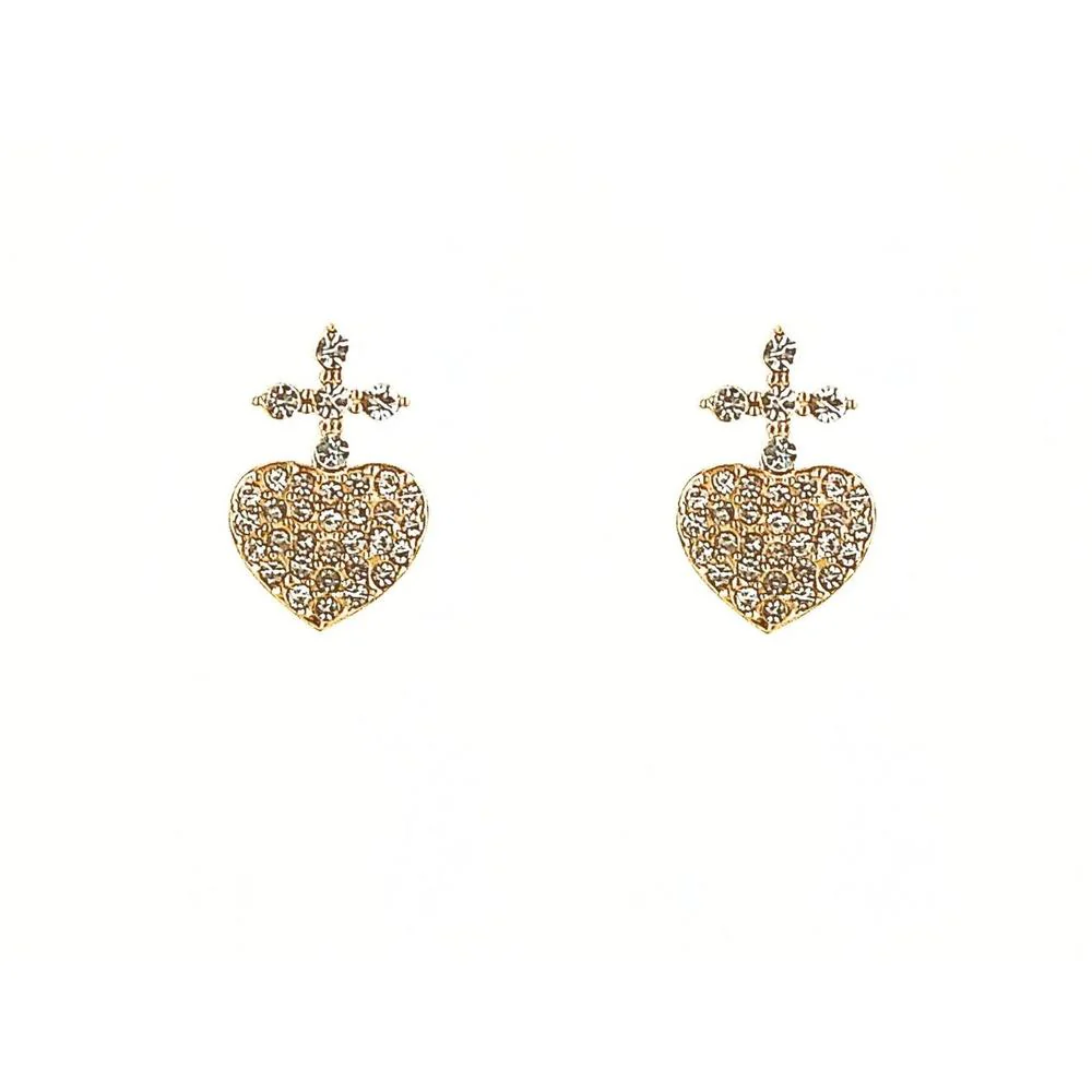 Crystal Sacred Heart Stud Earrings