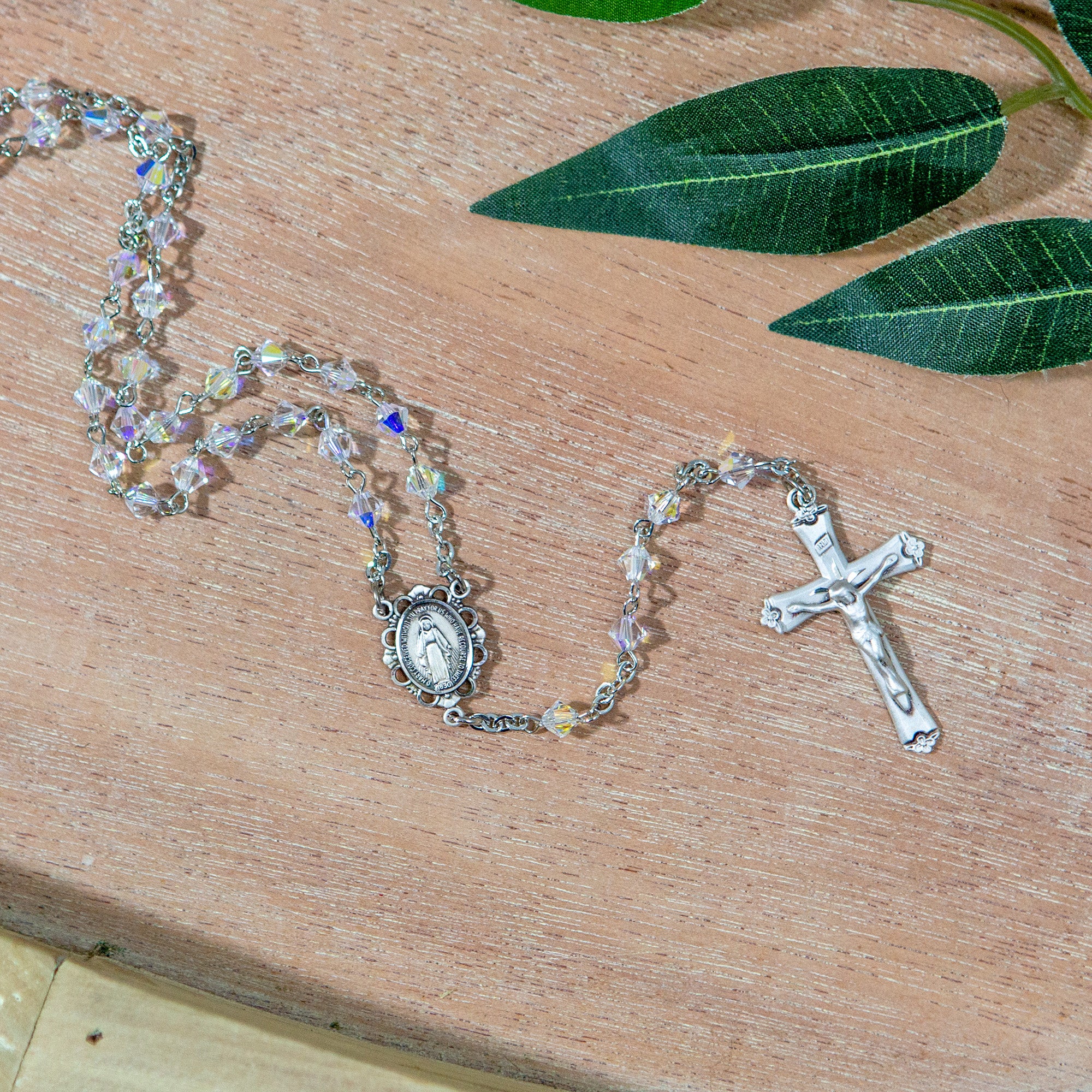 Clear Crystal Swarovski Bead Rosary With Sterling Silver Crucifix