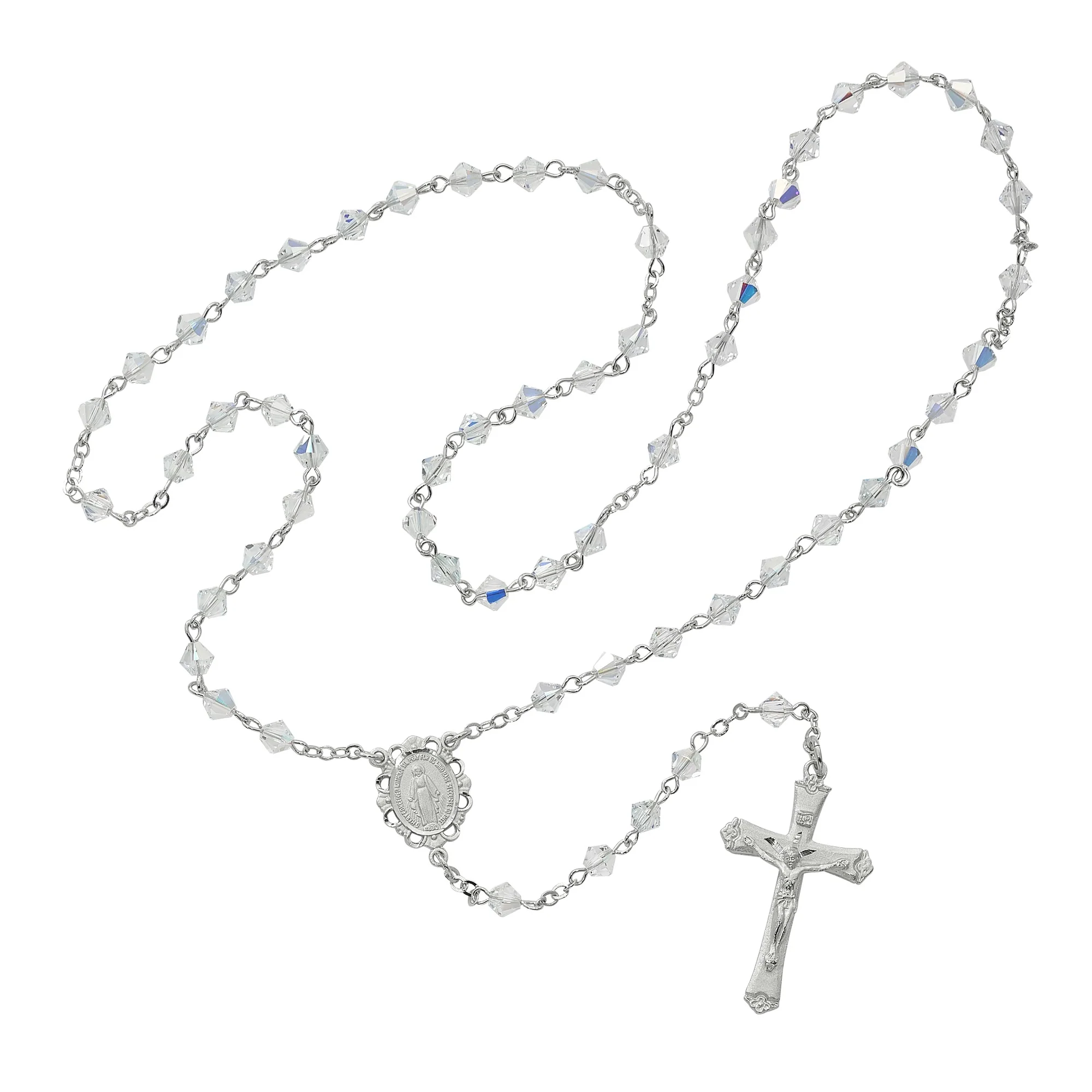 Clear Crystal Swarovski Bead Rosary With Sterling Silver Crucifix - Image 2
