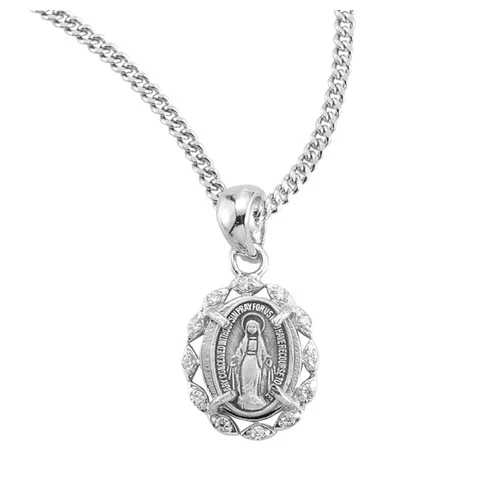 Cubic Zirconia & Sterling Diadem Miraculous Medal Necklace