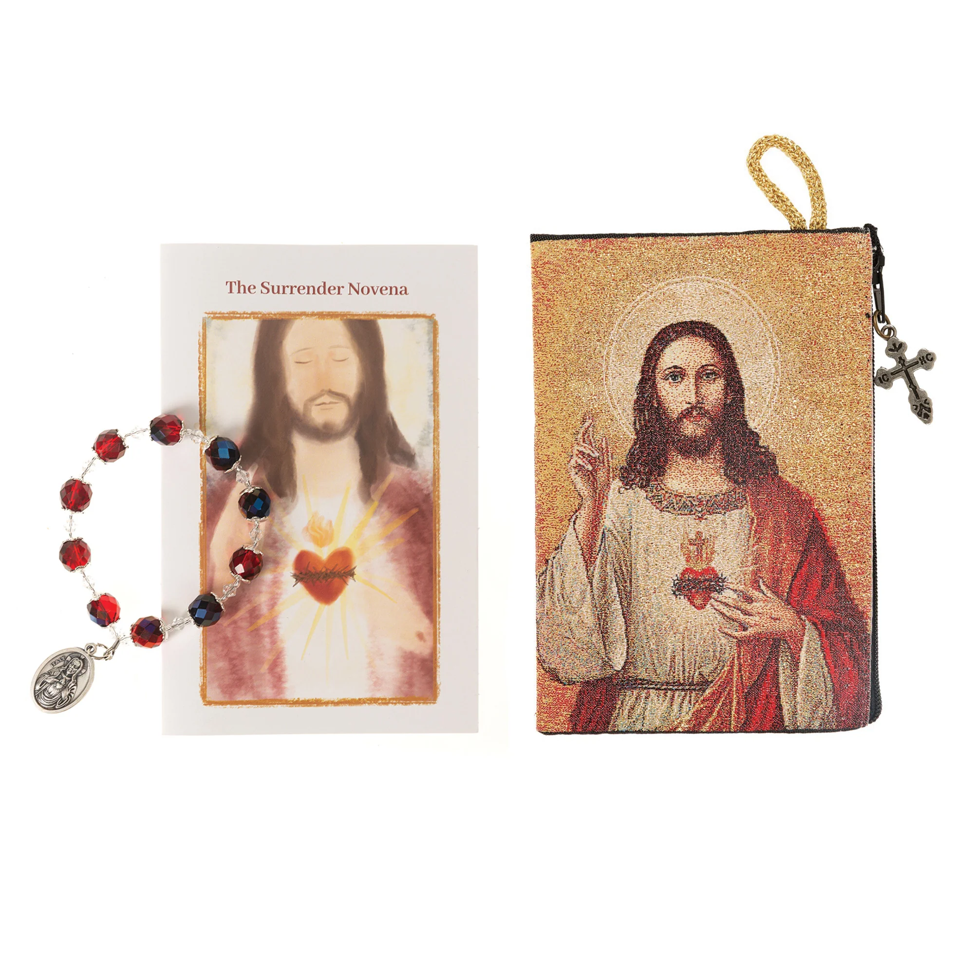 Czech Crystal Surrender Novena Chaplet & Sacred Heart & Immaculate Heart Rosary Pouch (Gift Set) - Image 2