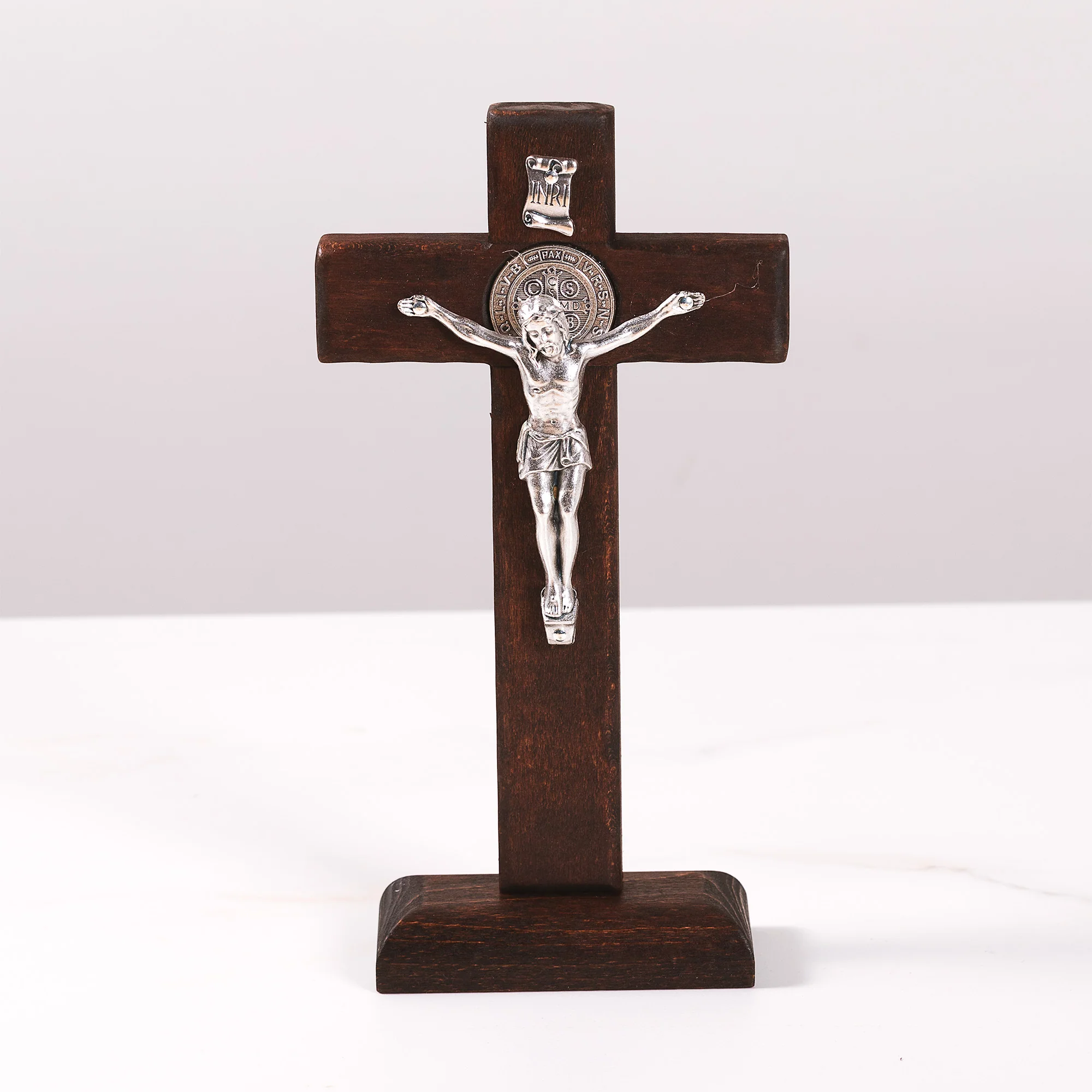 Dark Wood St. Benedict Standing Crucifix - 9" - Image 3