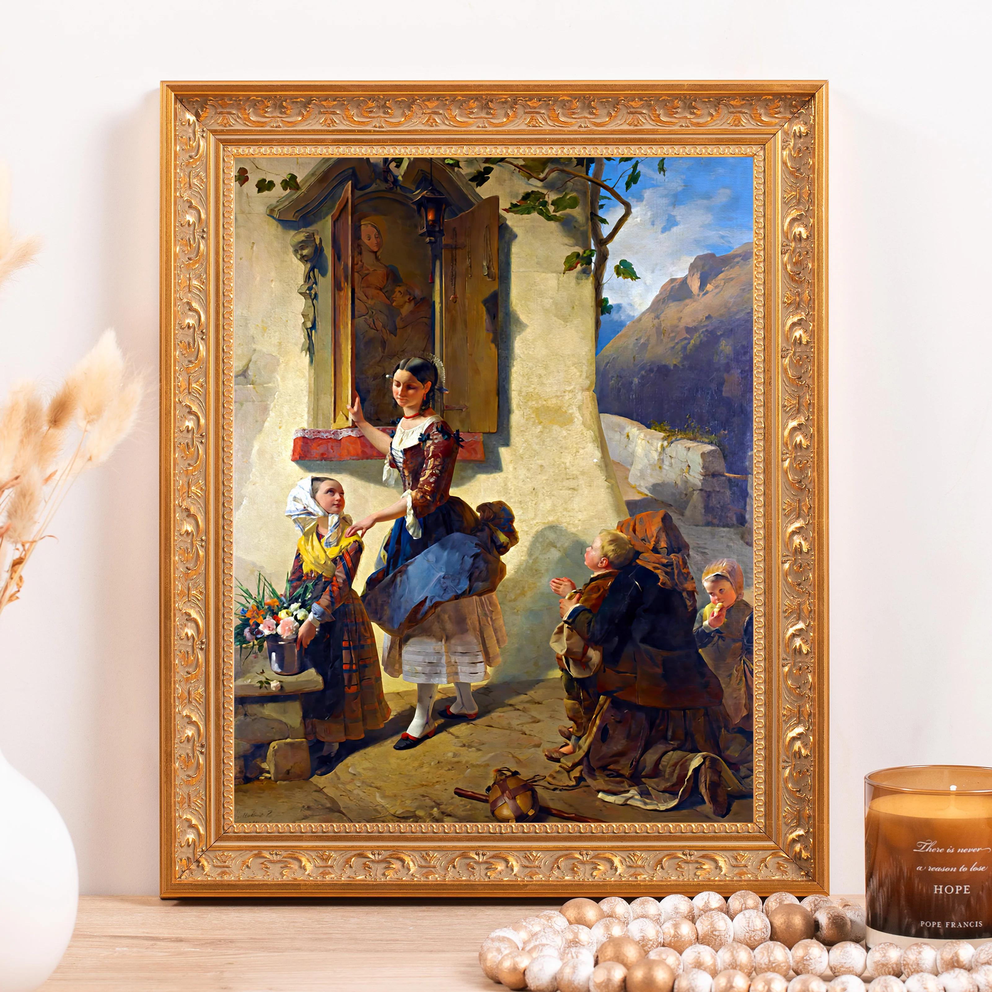 Devotion to an Image of the Virgin Mary Framed Canvas - Sacred Classics Collection