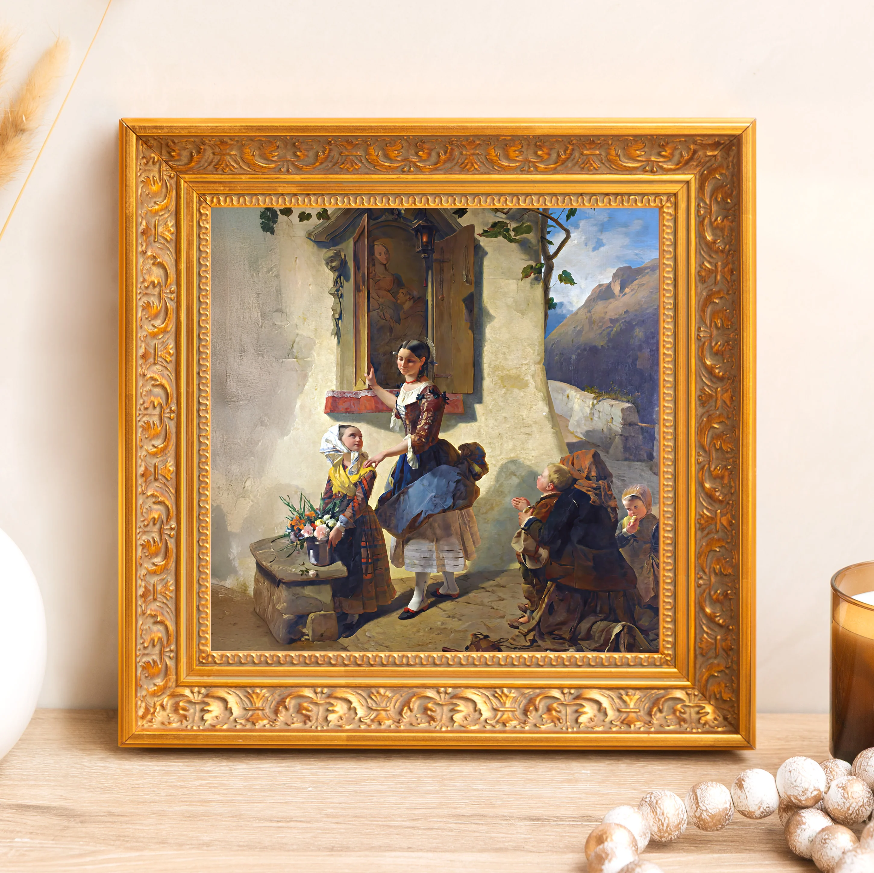 Devotion to an Image of the Virgin Mary Framed Canvas - Sacred Mini Collection