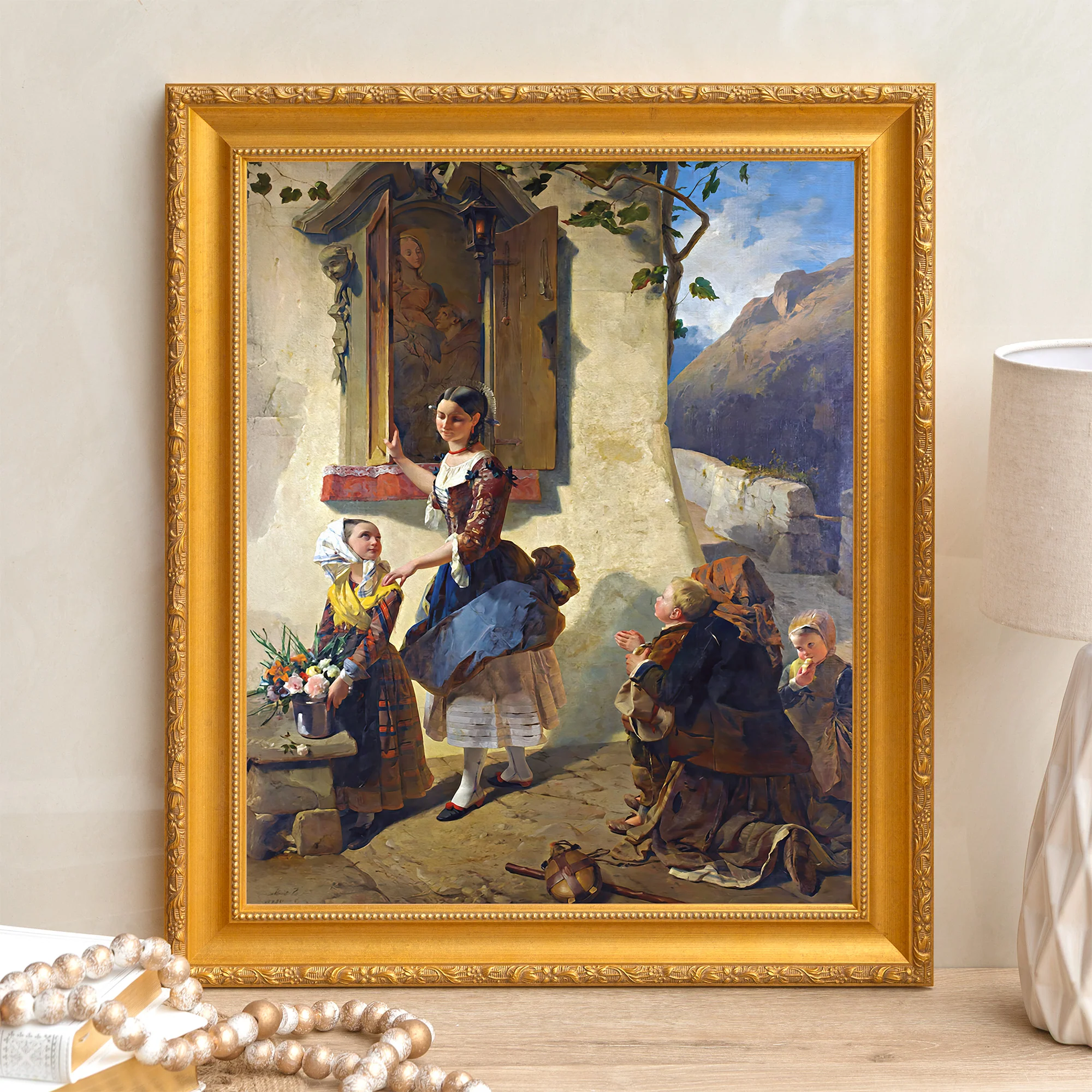 Devotion to an Image of the Virgin Mary Framed Canvas - Sacred Signature Collection