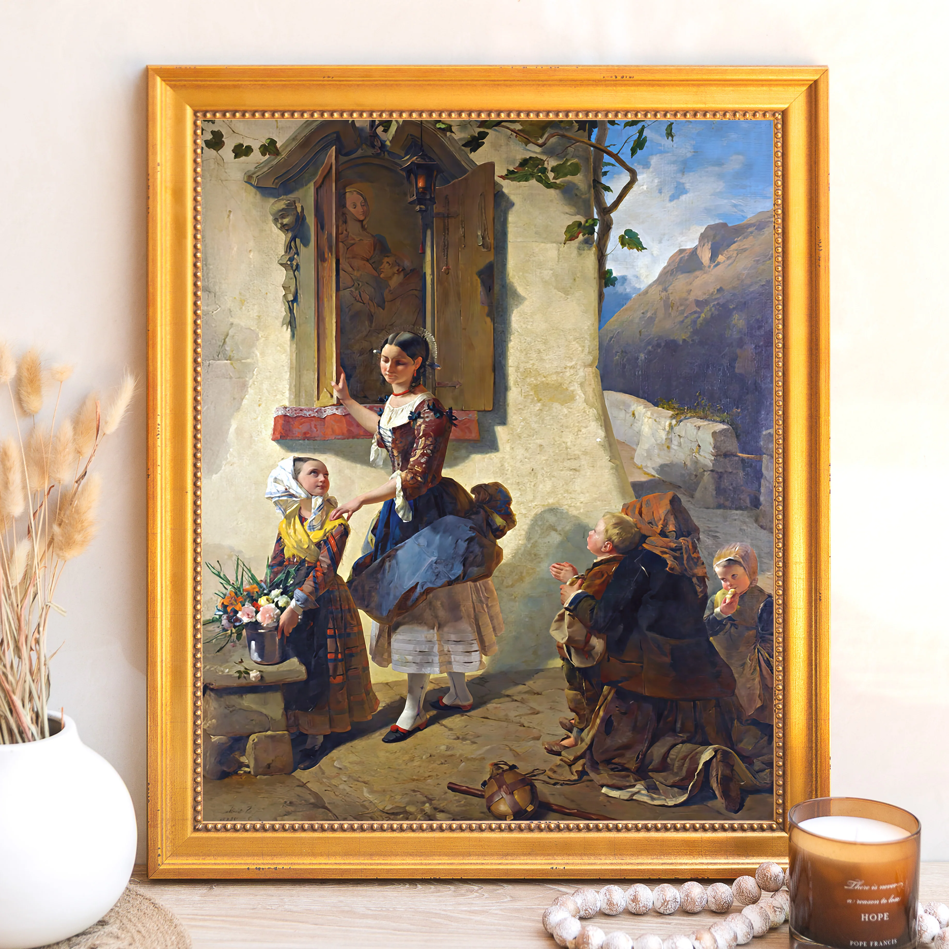 Devotion to an Image of the Virgin Mary Framed Canvas - Sacred Signature Collection - Image 2