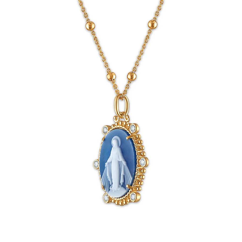 Diamond Accent Miraculous Mary Stone Cameo Necklace - Image 2