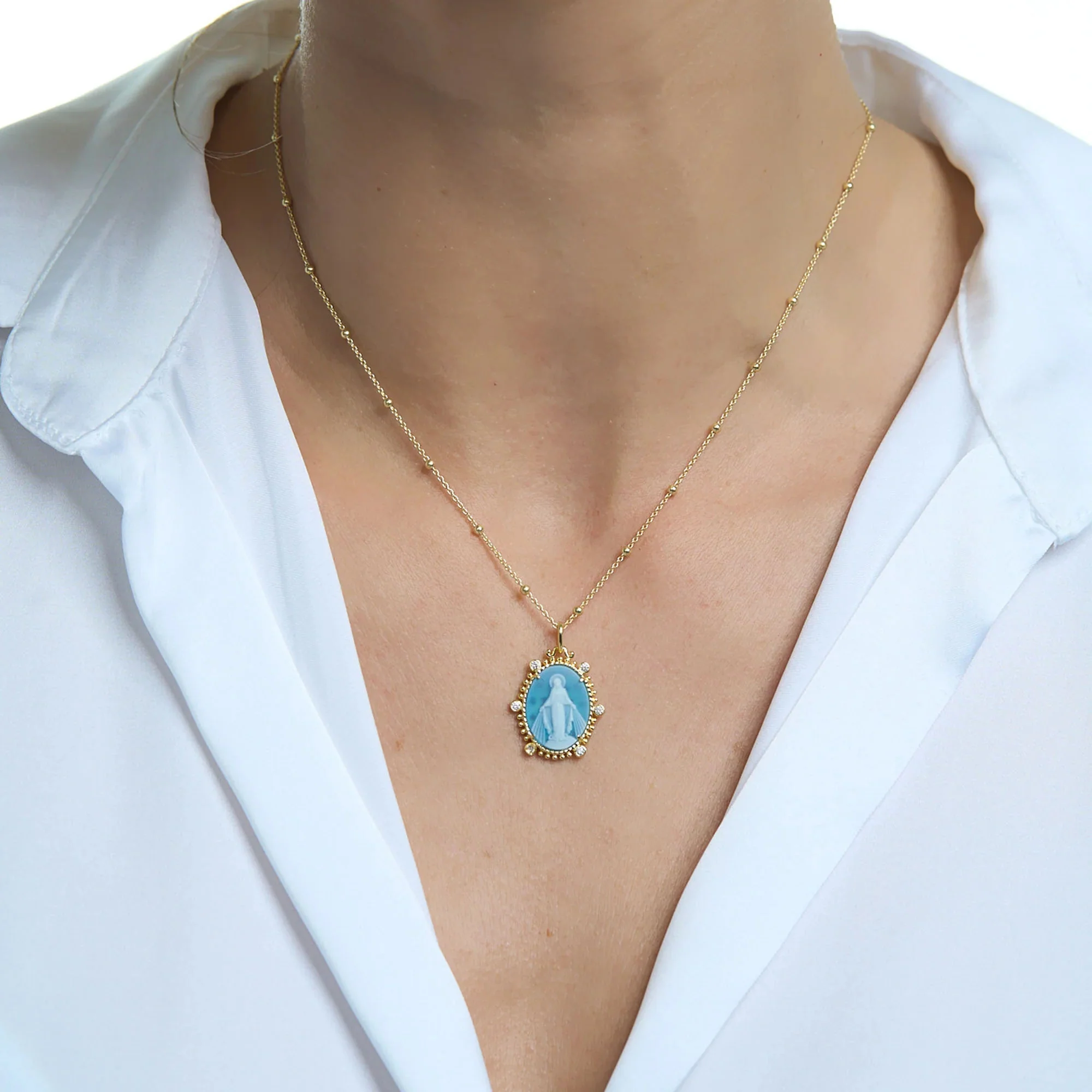 Diamond Accent Miraculous Mary Stone Cameo Necklace - Image 4