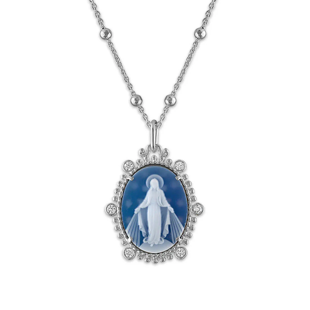 Diamond Accent Miraculous Mary Stone Cameo Necklace - Image 5