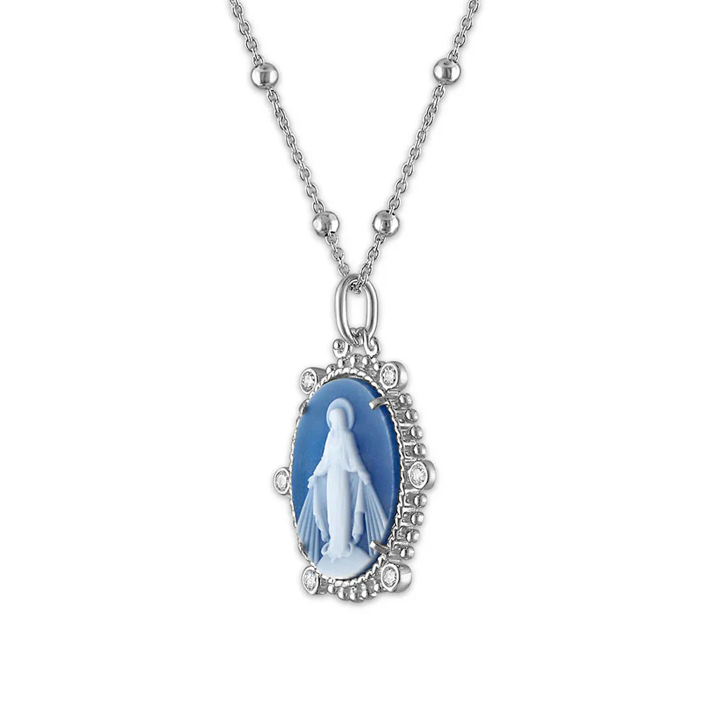 Diamond Accent Miraculous Mary Stone Cameo Necklace - Image 6