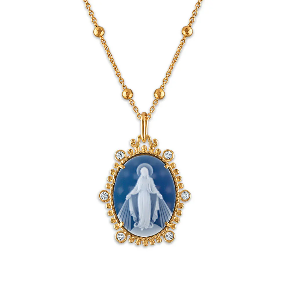 Diamond Accent Miraculous Mary Stone Cameo Necklace - Image 8