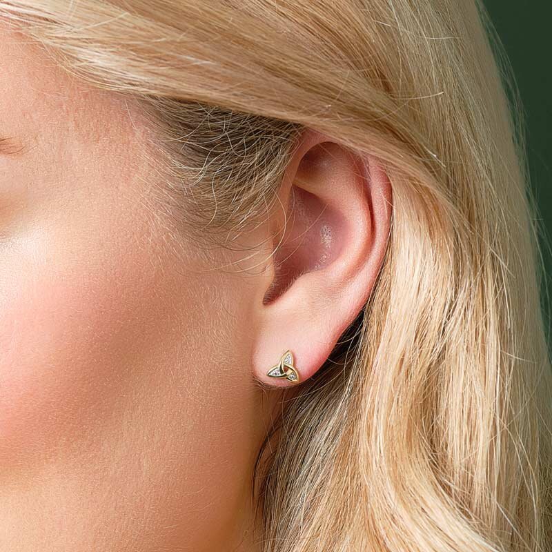 Diamond Trinity Knot Earrings in 14K Gold - Image 2