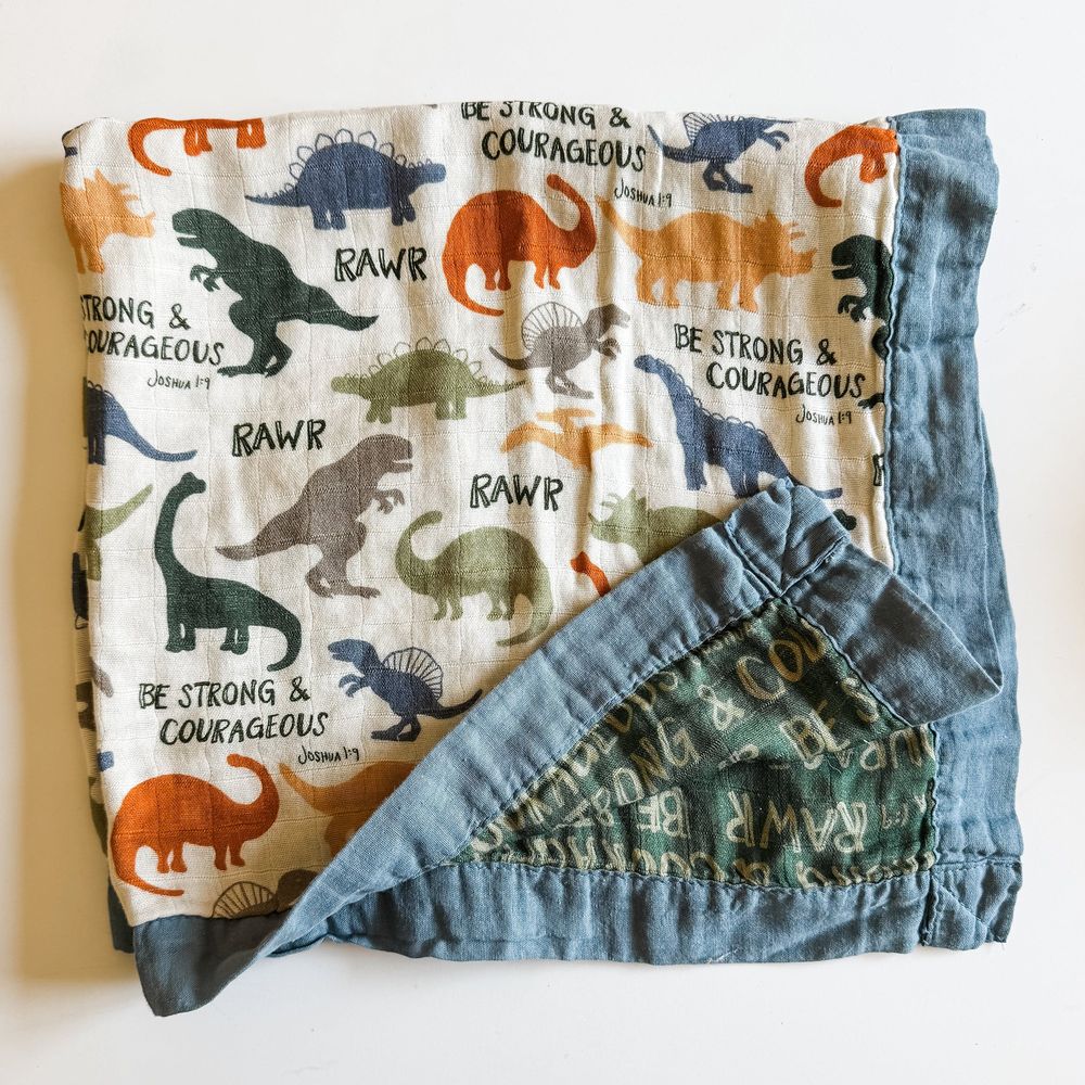 Dinosaurs "Be Strong and Courageous" Luxury Muslin Kids Blanket