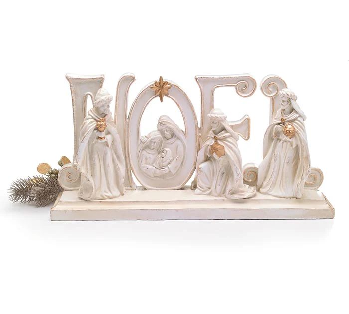 Distressed White & Gold Noel One Piece Nativity - Image 2