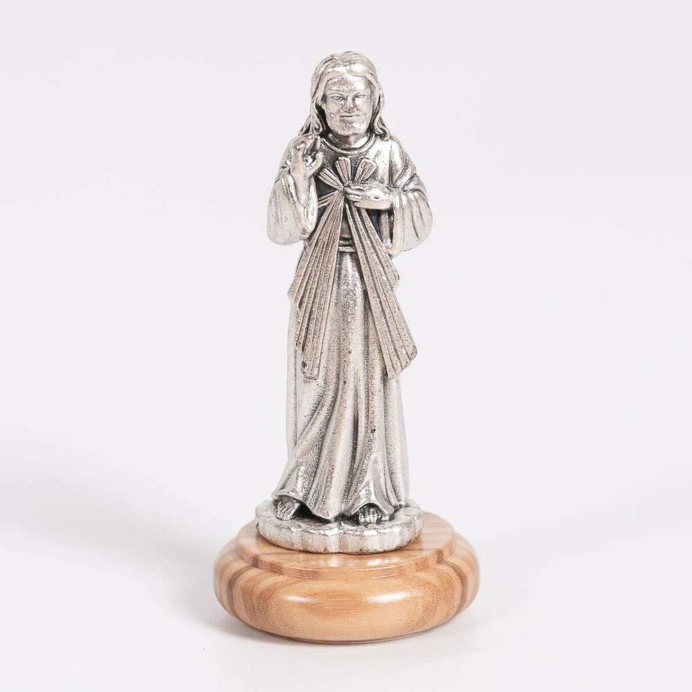 Divine Mercy Figurine on Olive Wood Base - 2.64"