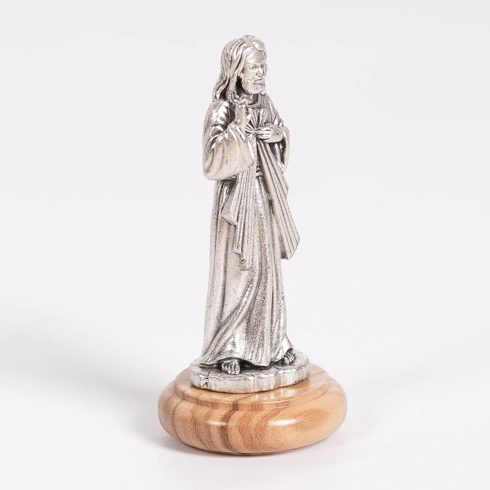 Divine Mercy Figurine on Olive Wood Base - 2.64" - Image 3