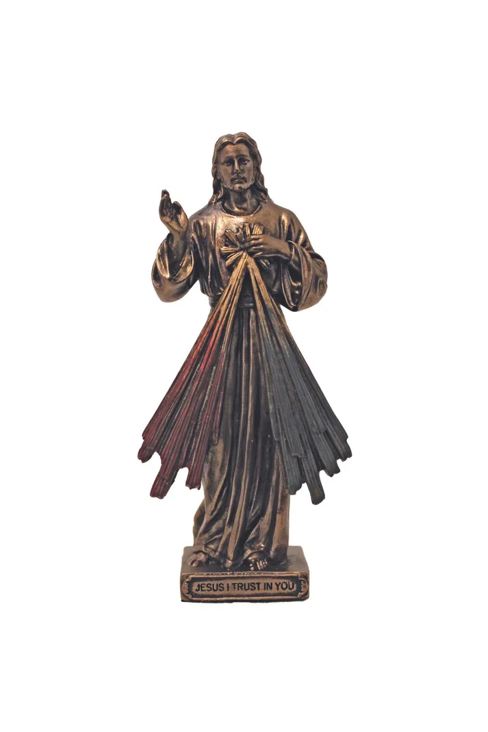 Divine Mercy Hand Painted Cold Cast Bronze Statue - 3.5"