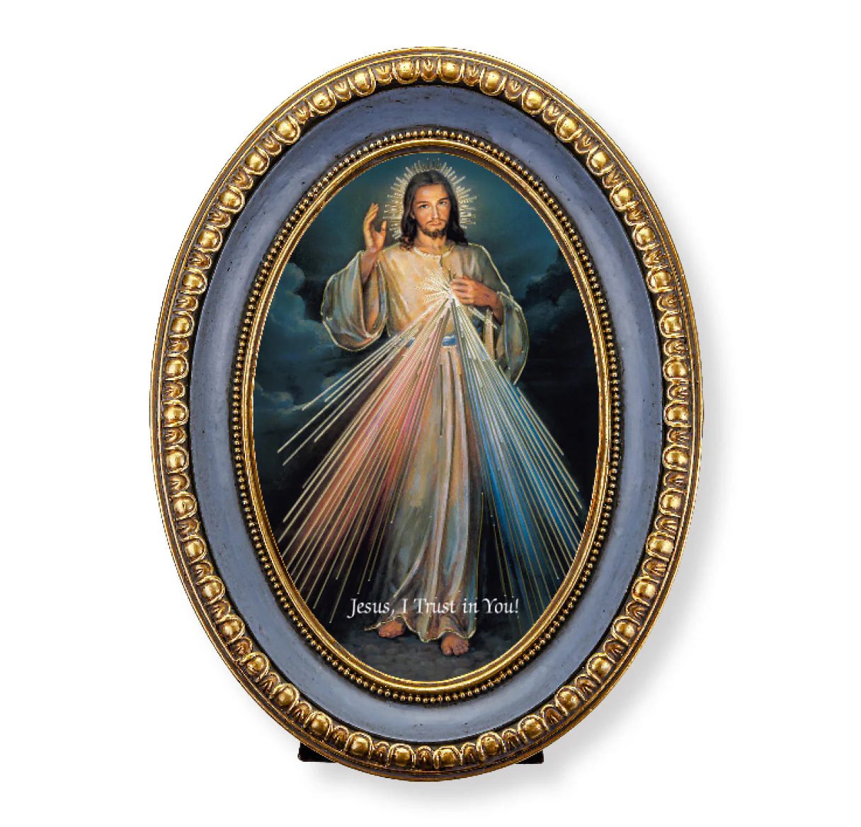Divine Mercy Print in Blue Oval Frame - 7.5" x 5.5" - Image 2