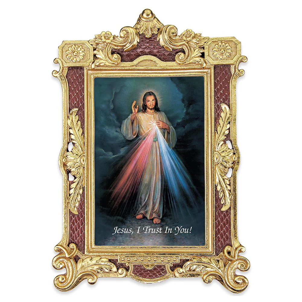 Divine Mercy Print in Ornate Red & Gold Frame - 5" x 7"