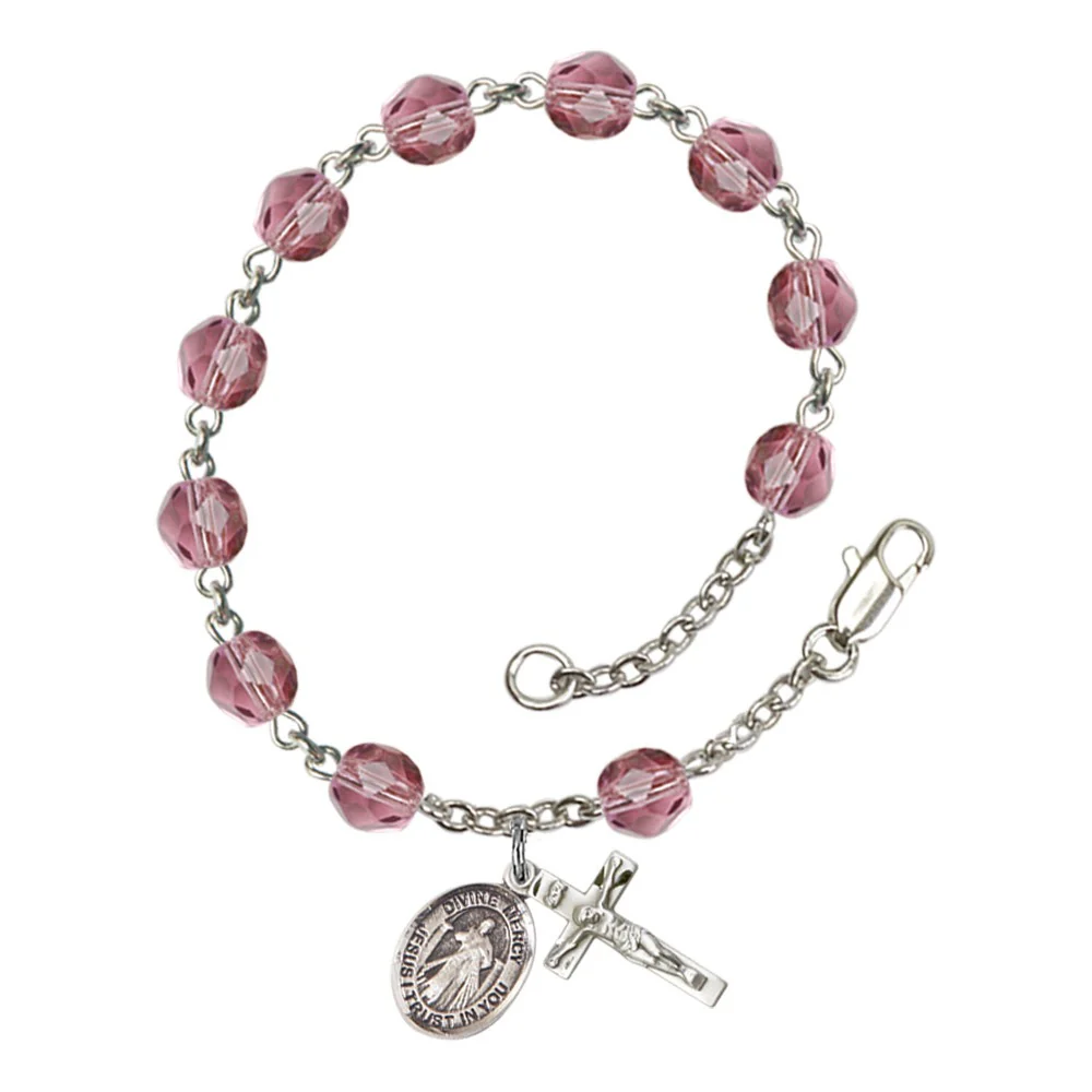 Divine Mercy Purple February Rosary Bracelet 6mm