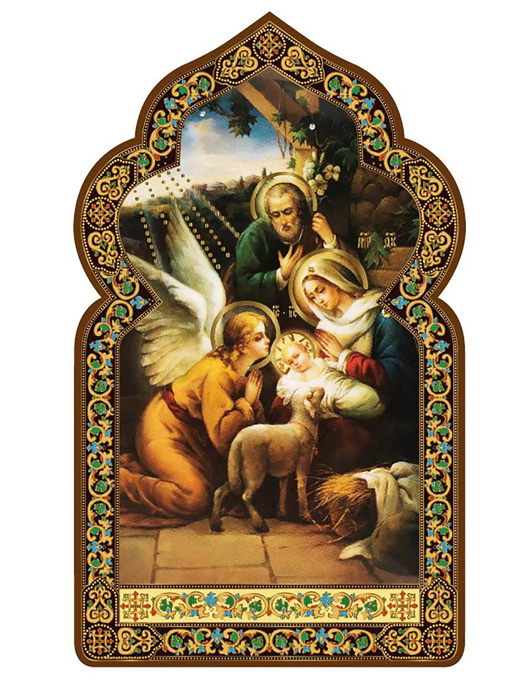 Domed Wooden Gold Foil Nativity Icon