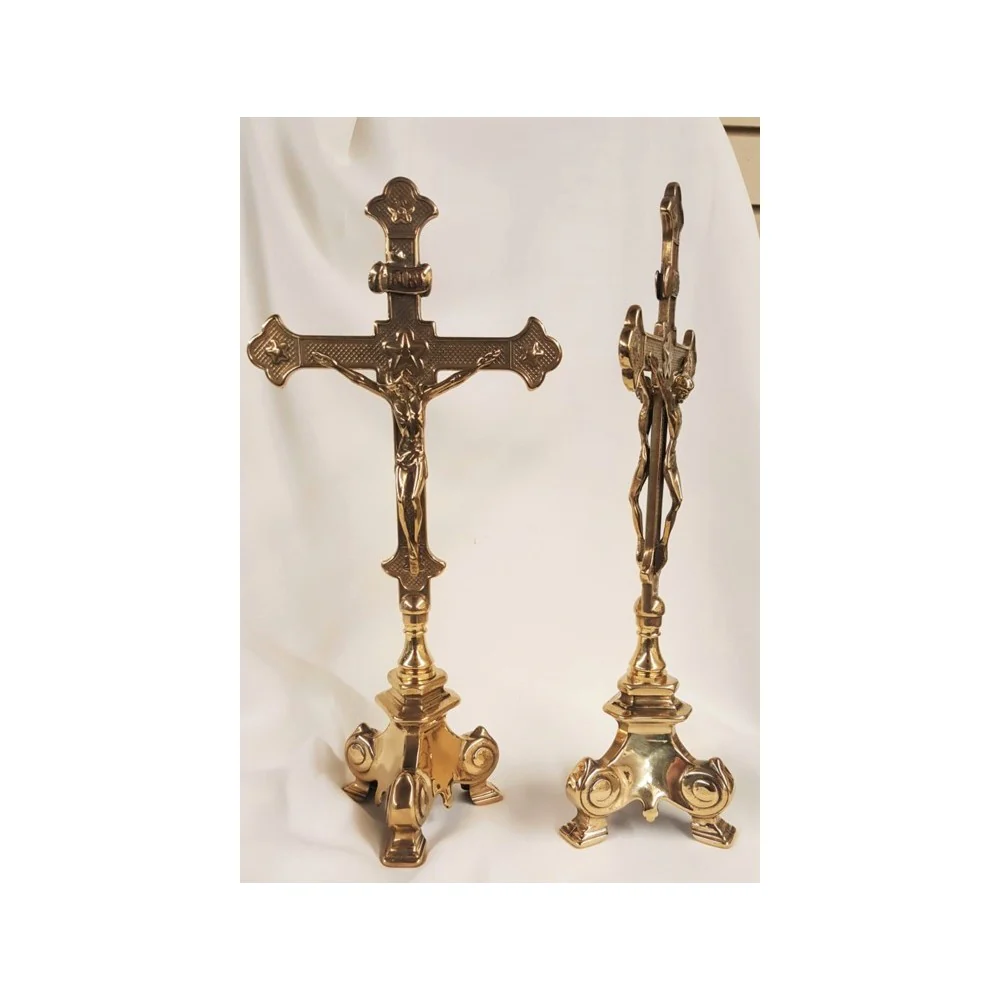 Double-Sided Standing Shiny Brass Italian Crucifix - 13"