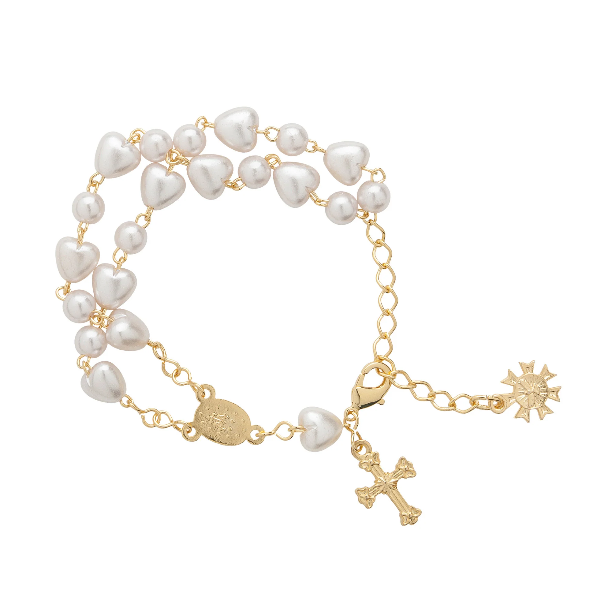 Double Strand Heart & Pearl Rosary Bracelet - Image 2