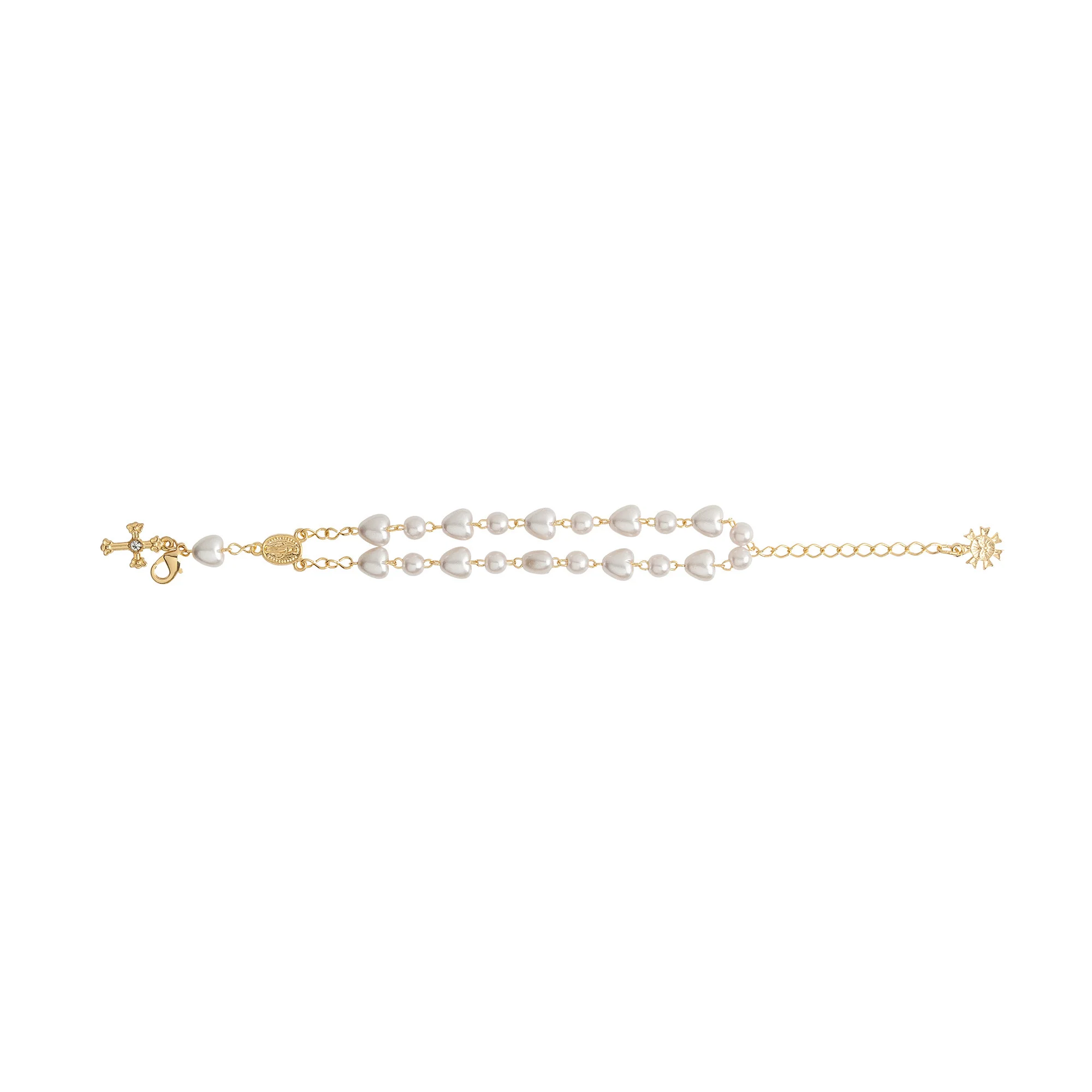 Double Strand Heart & Pearl Rosary Bracelet - Image 3