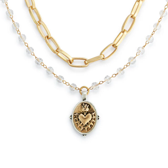 Double Strand Sacred Heart Necklace - Gold or Silver - Image 3
