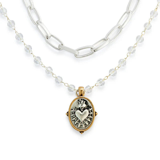 Double Strand Sacred Heart Necklace - Gold or Silver - Image 5