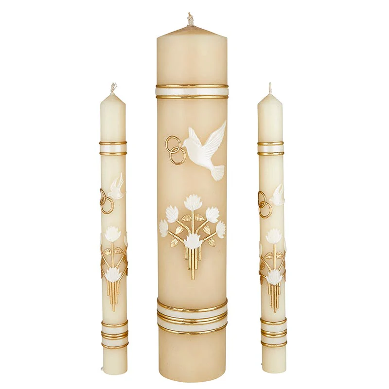 Dove & Rings Wedding Unity Candle Set - Gold - Image 2