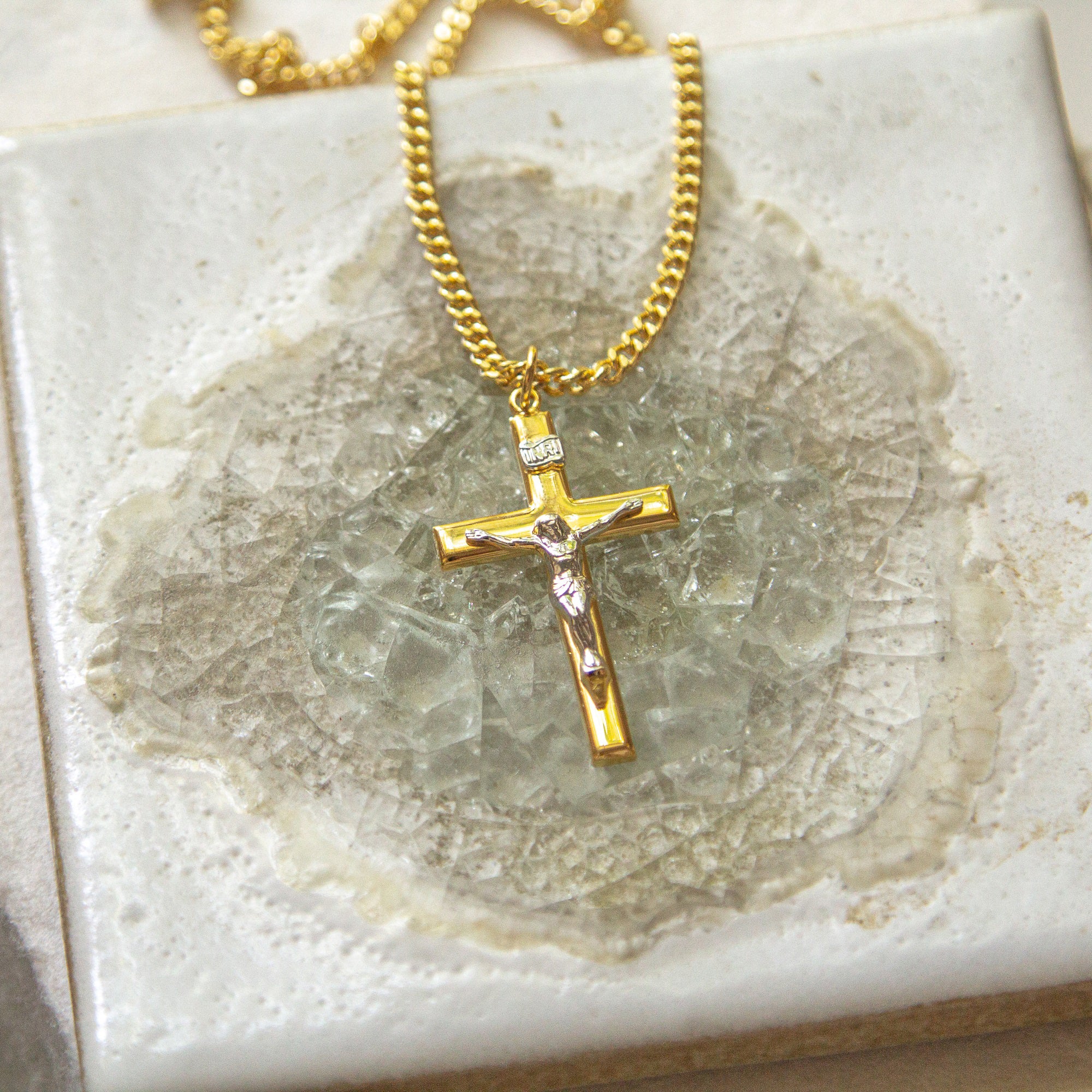 Elegant Gold and Sterling Silver Crucifix Necklace - 24" - Image 4