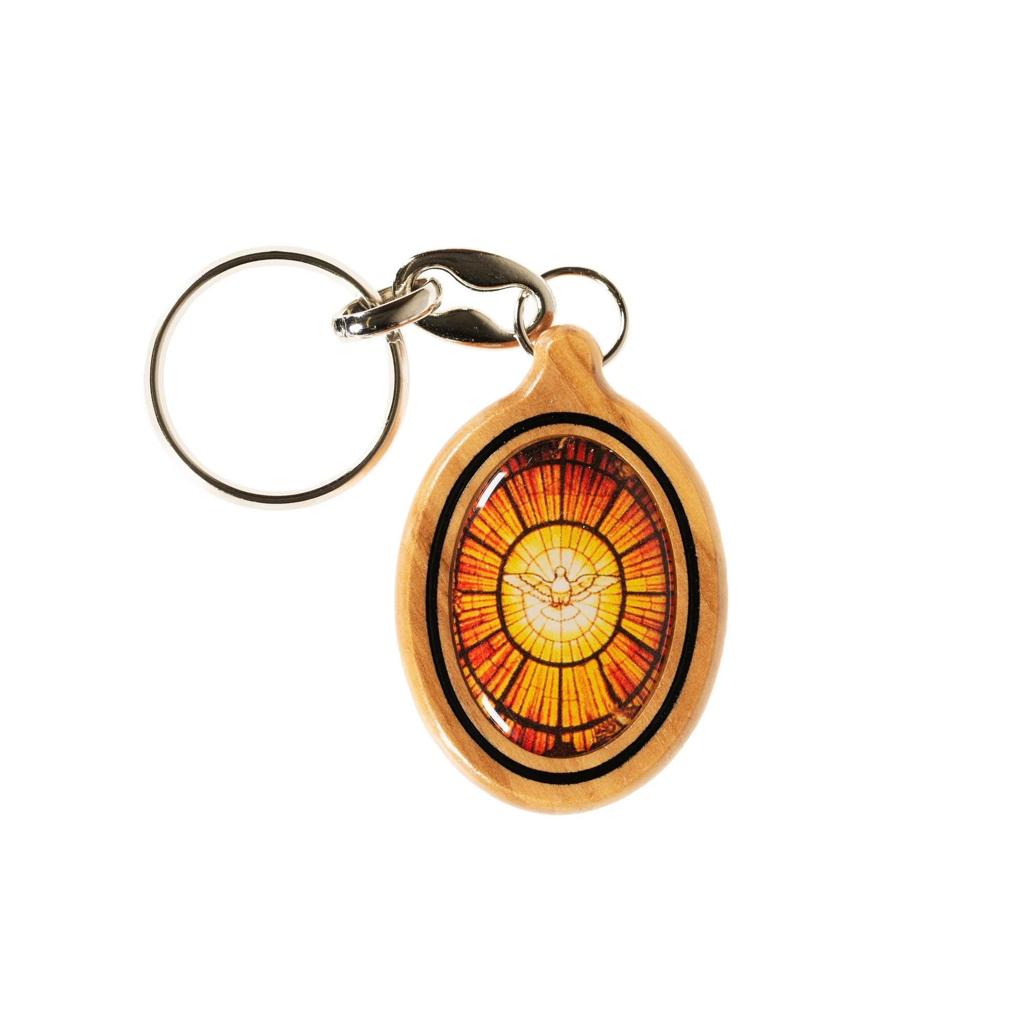 Enameled Dove Olive Wood Key Ring