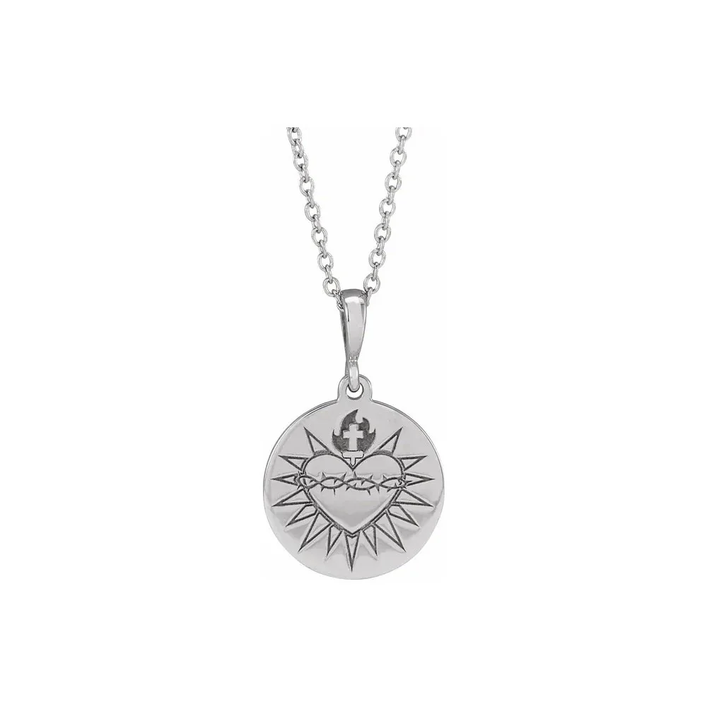 Engraved Sacred Heart Medallion Necklace - 18"