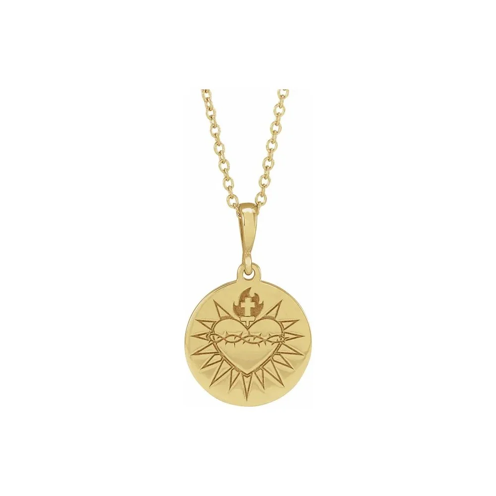 Engraved Sacred Heart Medallion Necklace - 18" - Image 3