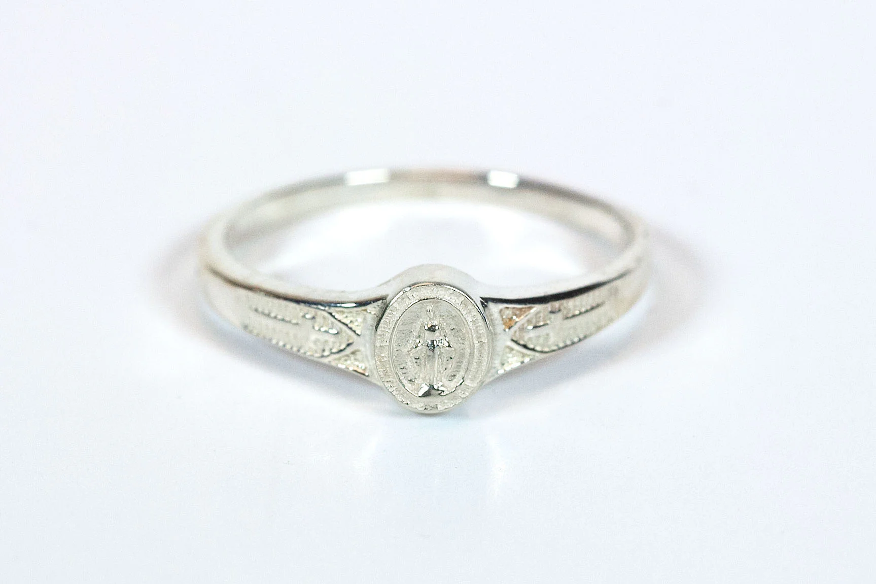 Etched Sterling Silver Miraculous Medal Ring