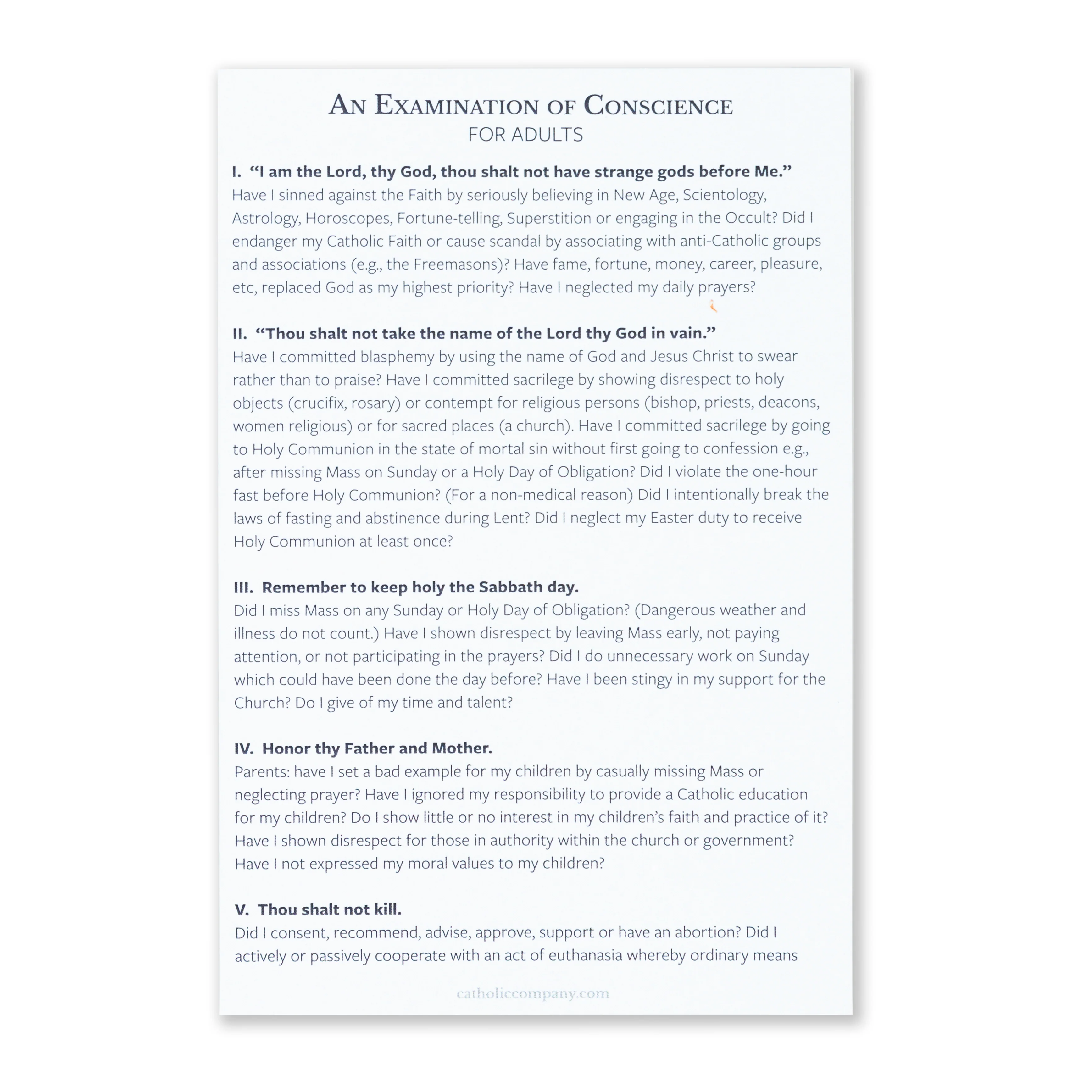 Examination of Conscience Card