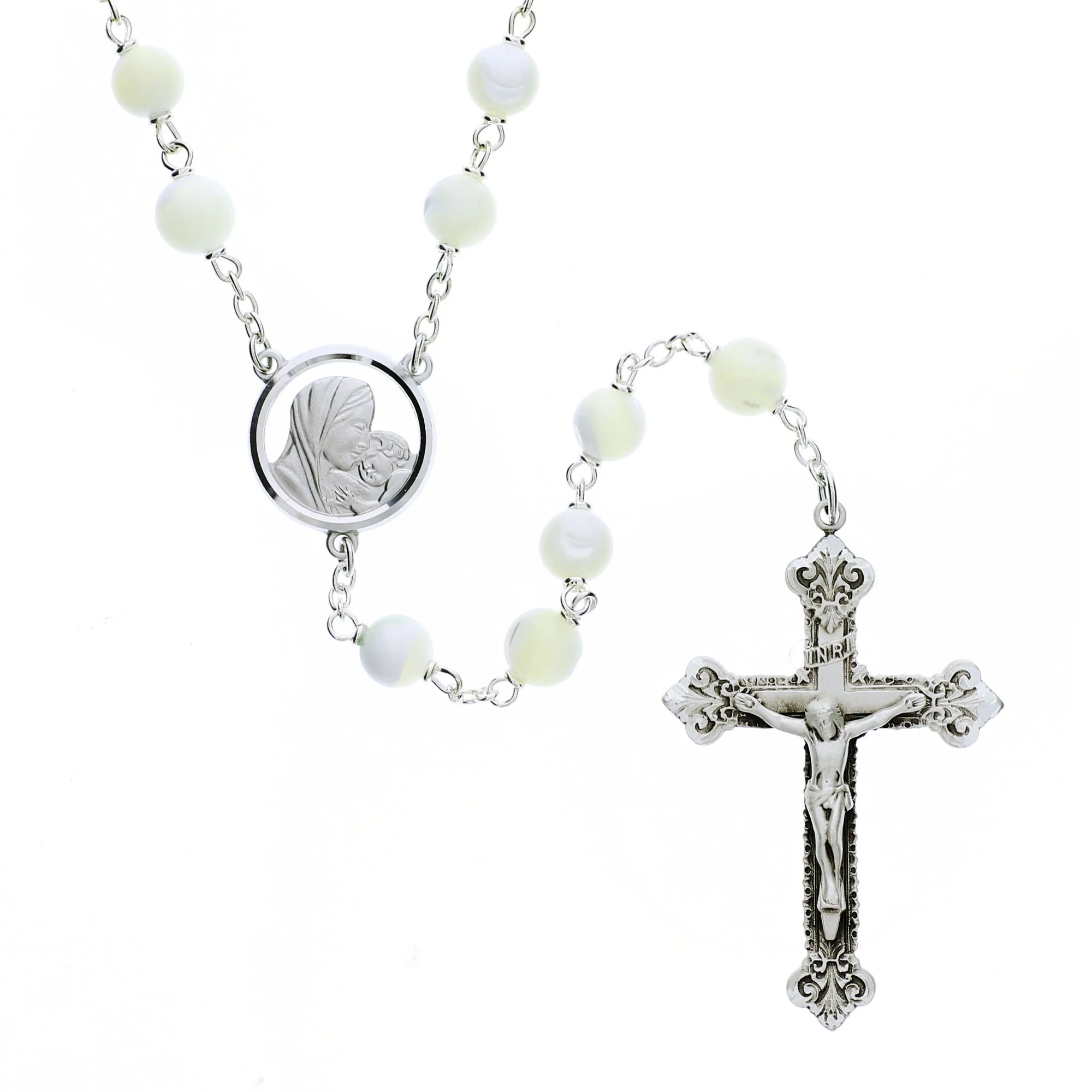 Exquisite Sterling Silver Mother of Pearl Rosary - Image 2