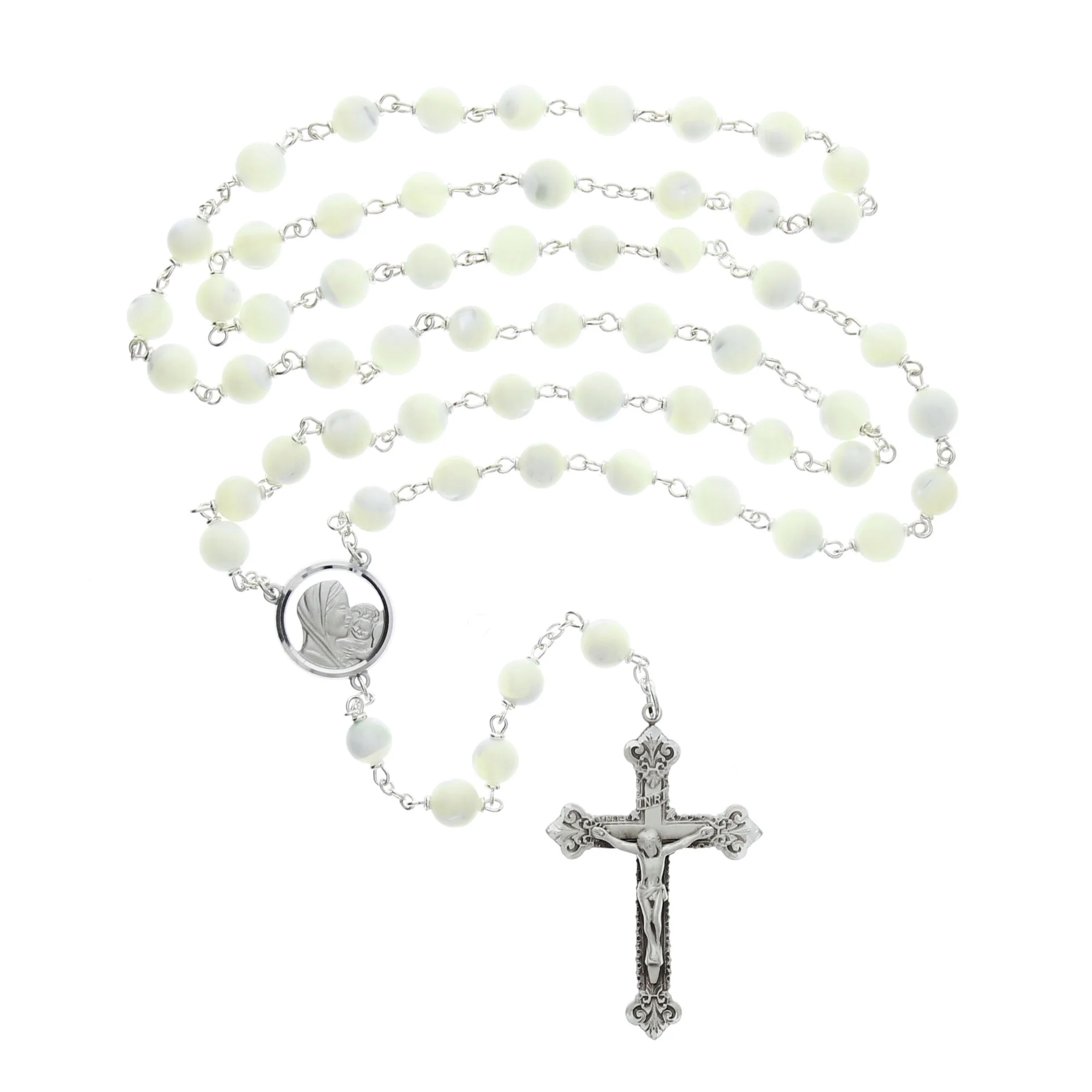 Exquisite Sterling Silver Mother of Pearl Rosary - Image 3