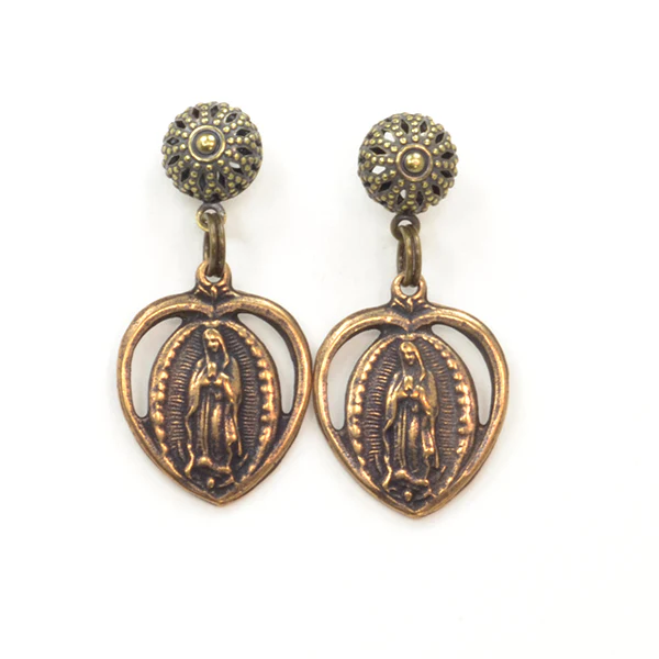 Filigree Heart Our Lady of Guadalupe Earrings