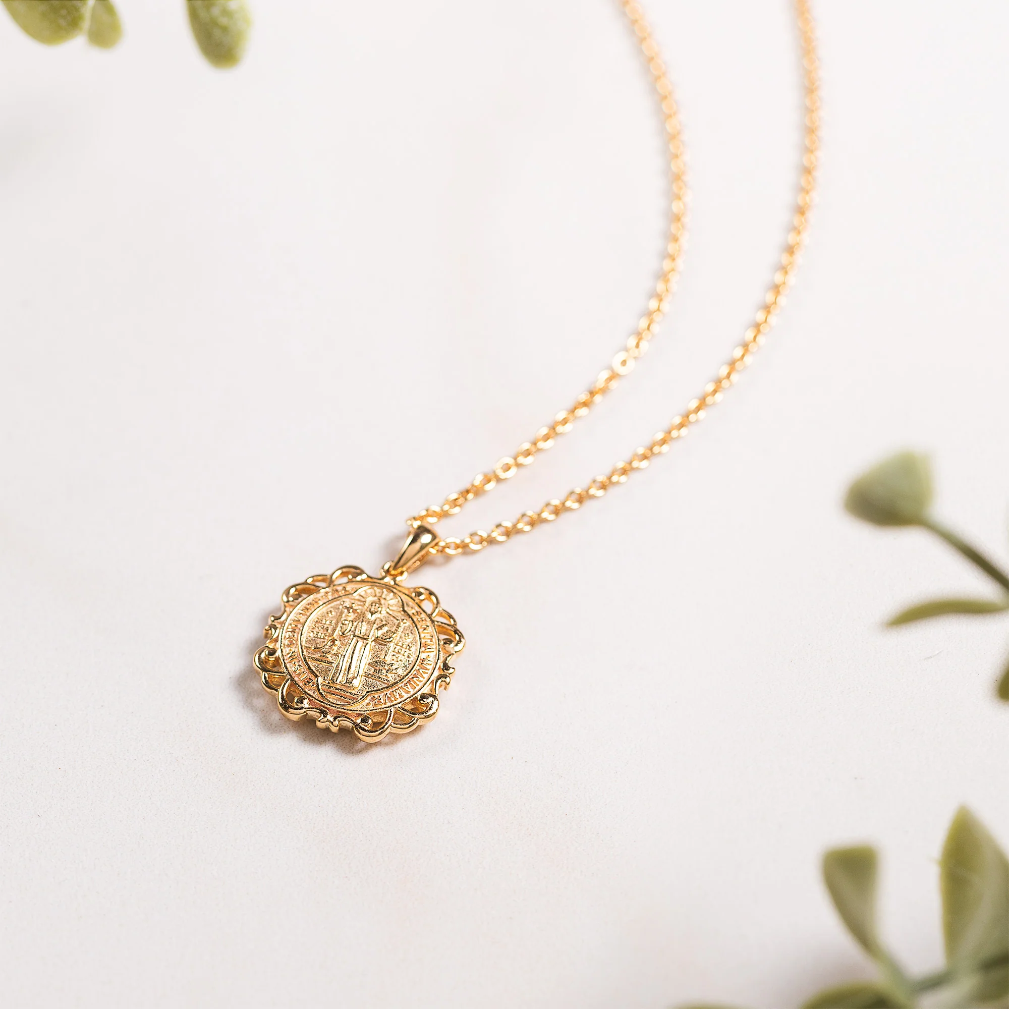 Filigree St. Benedict Medal Necklace - Silver or Gold - Image 3