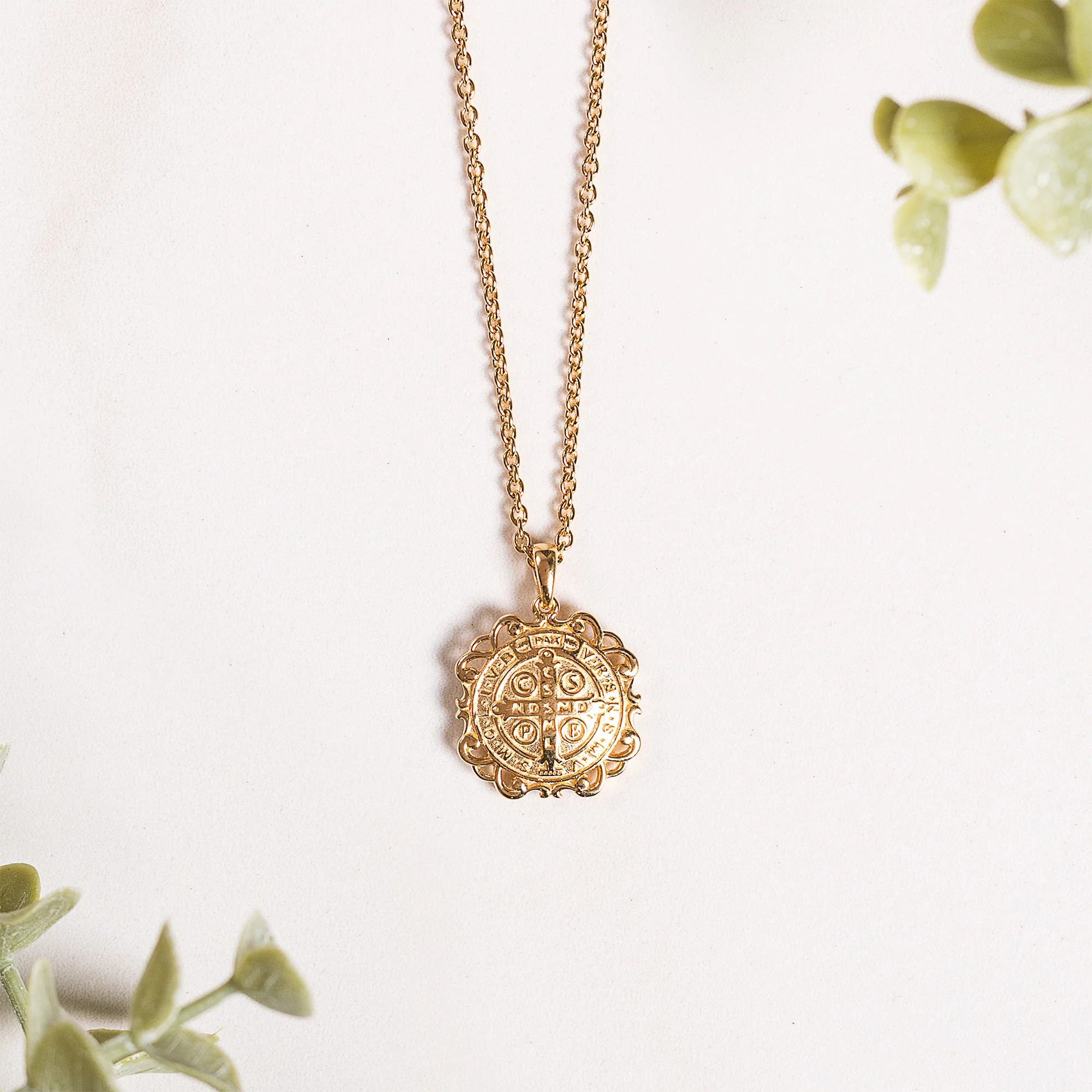 Filigree St. Benedict Medal Necklace - Silver or Gold - Image 4