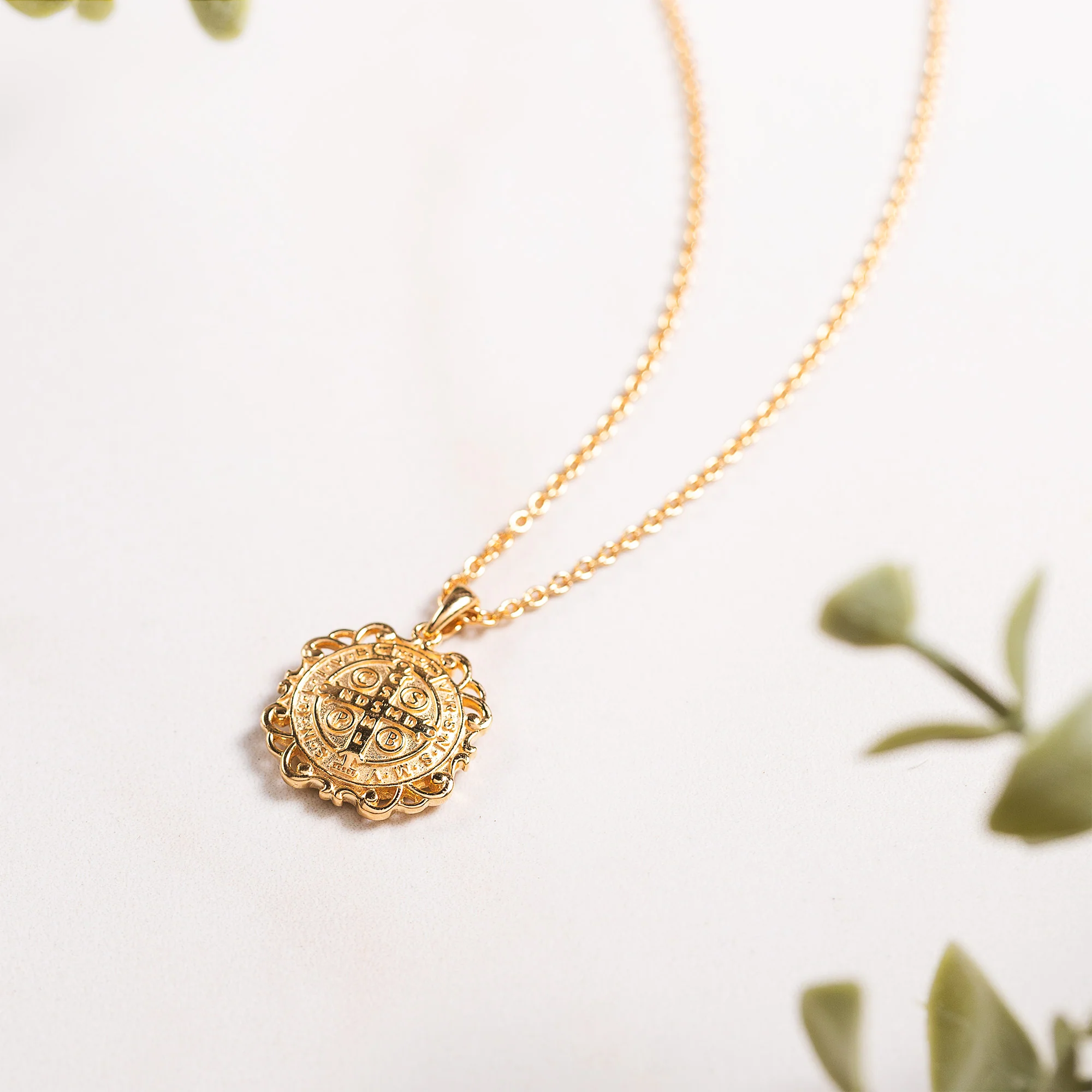Filigree St. Benedict Medal Necklace - Silver or Gold - Image 5