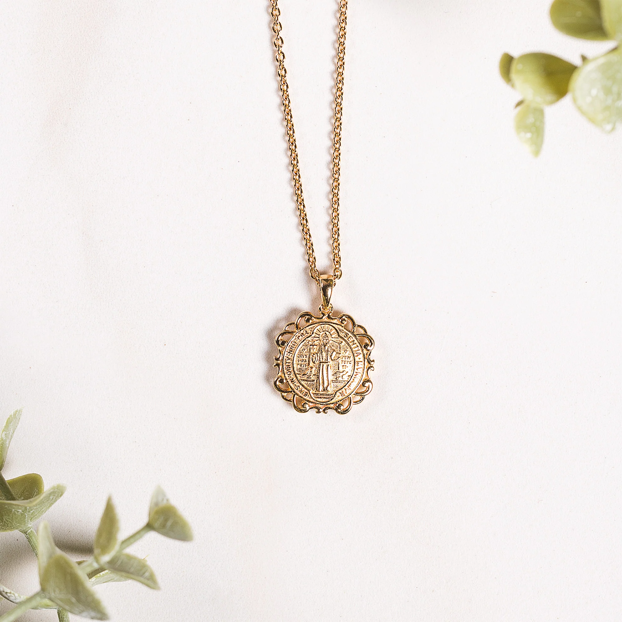 Filigree St. Benedict Medal Necklace - Silver or Gold - Image 6