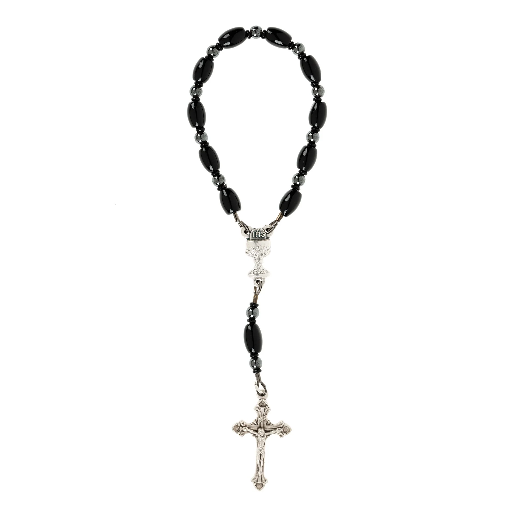 First Communion Black Decade Rosary with Prayer Card - Image 2