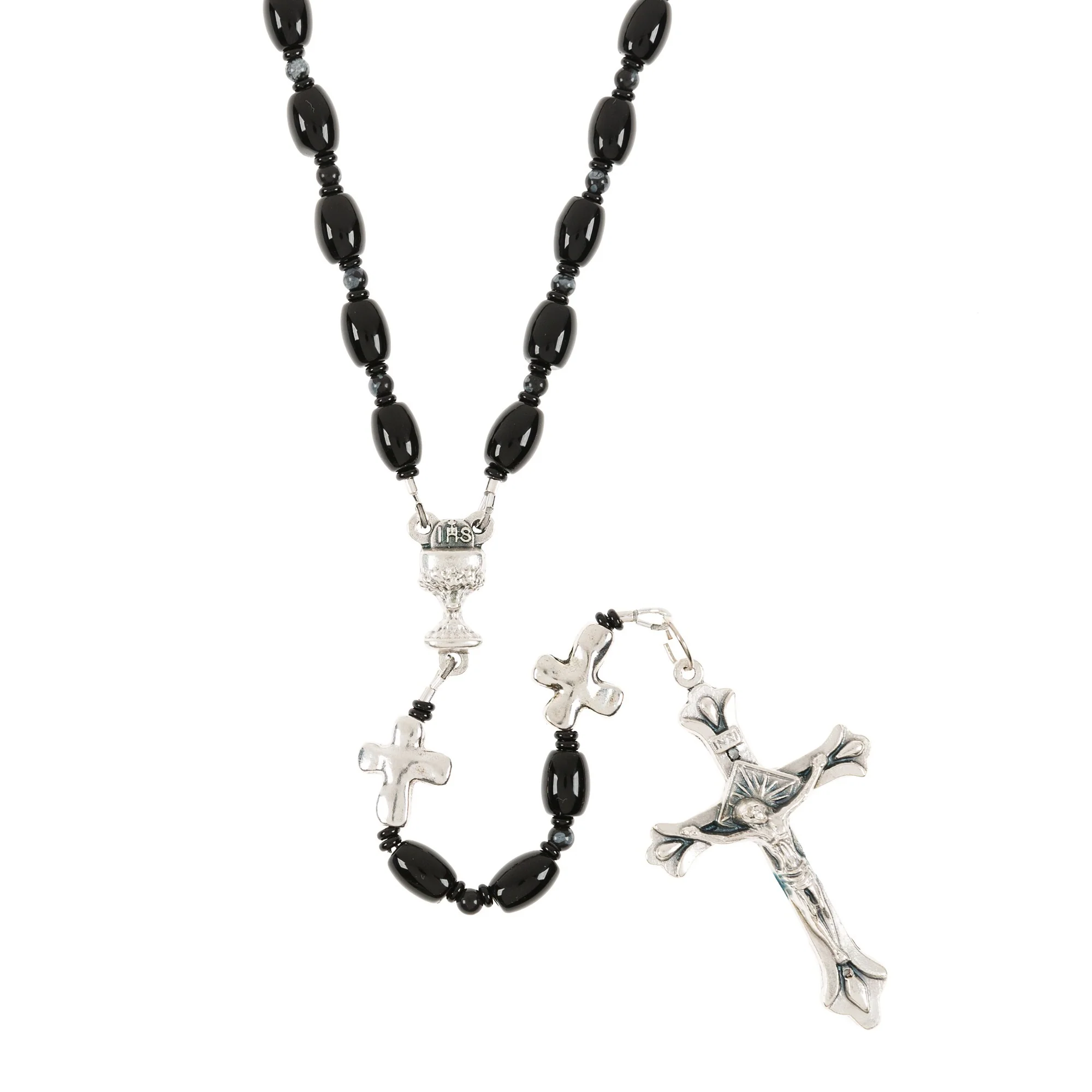 First Communion Black Rosary with Prayer Card - Image 2
