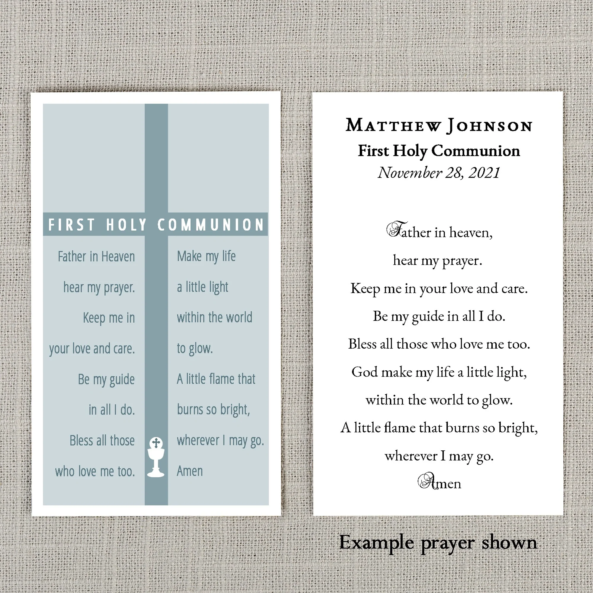 Laminated First Communion Cross Personalized Prayer Card - Image 3
