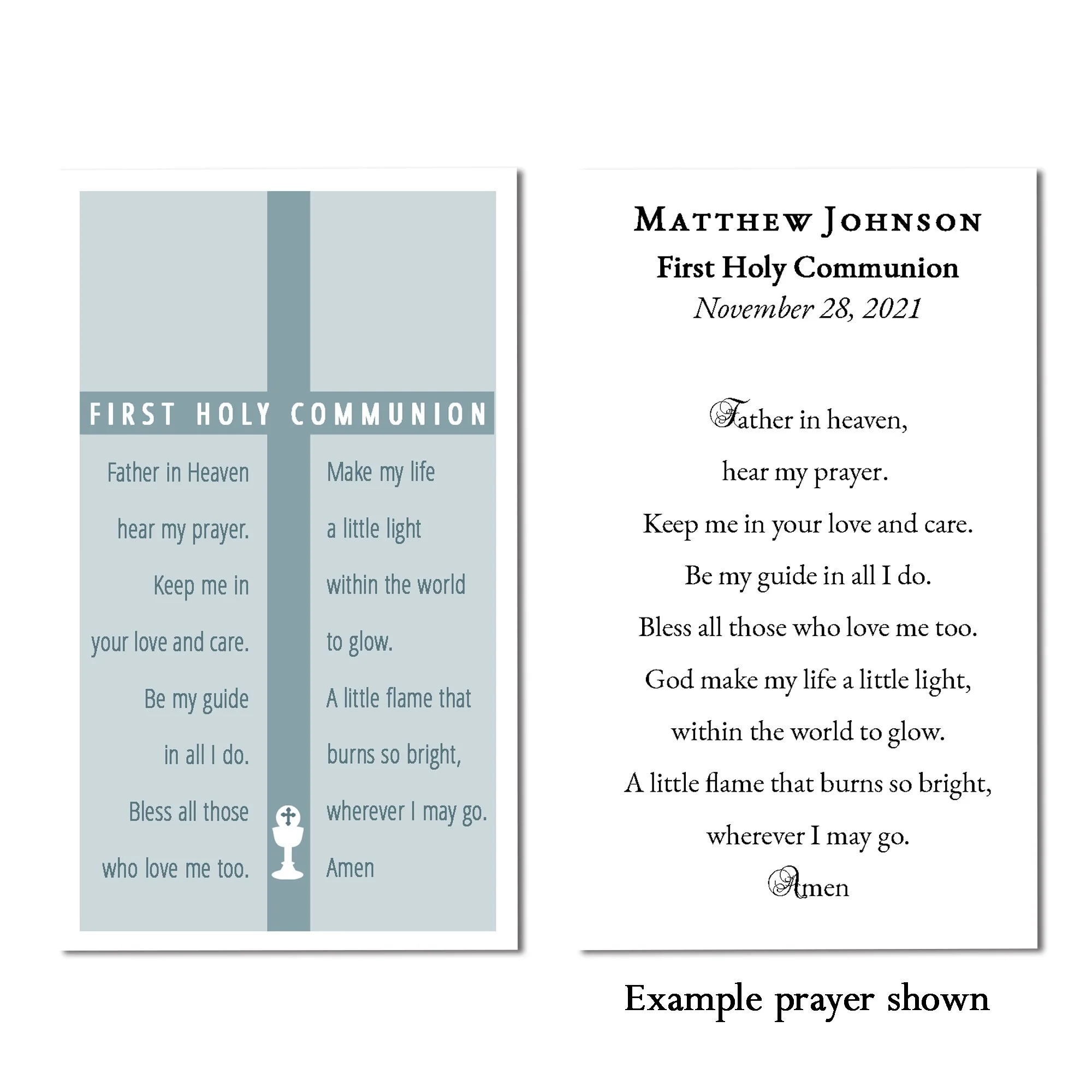 Laminated First Communion Cross Personalized Prayer Card - Image 4