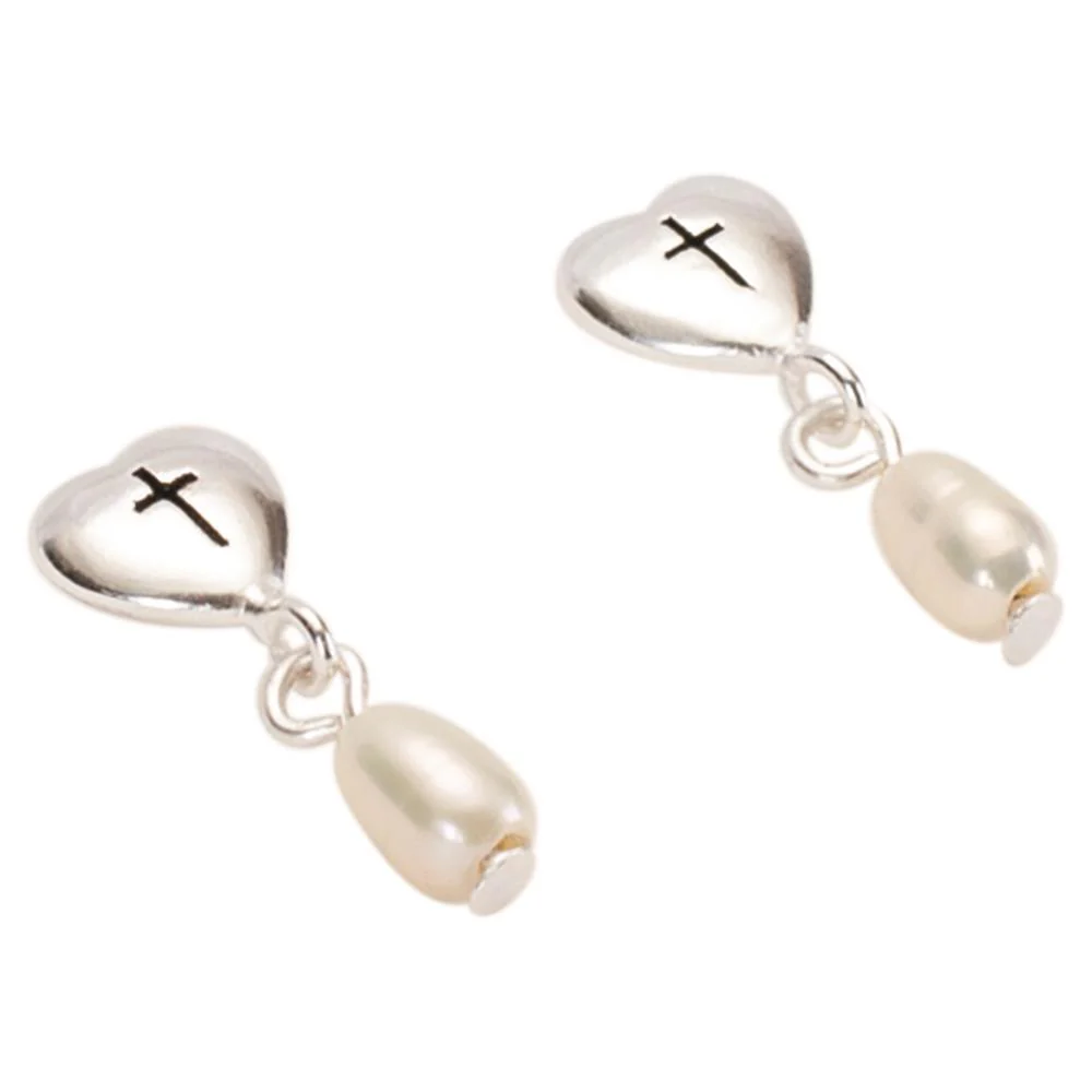 First Communion Freshwater Pearl Heart Drop Earrings - Image 2