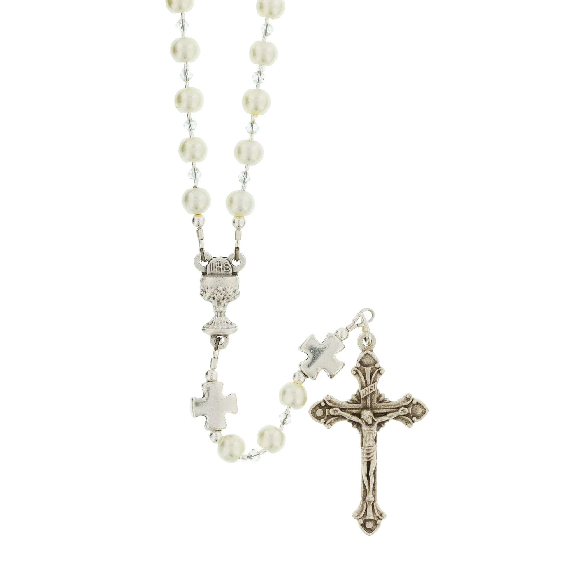 First Communion Glass Pearl Rosary - Image 2